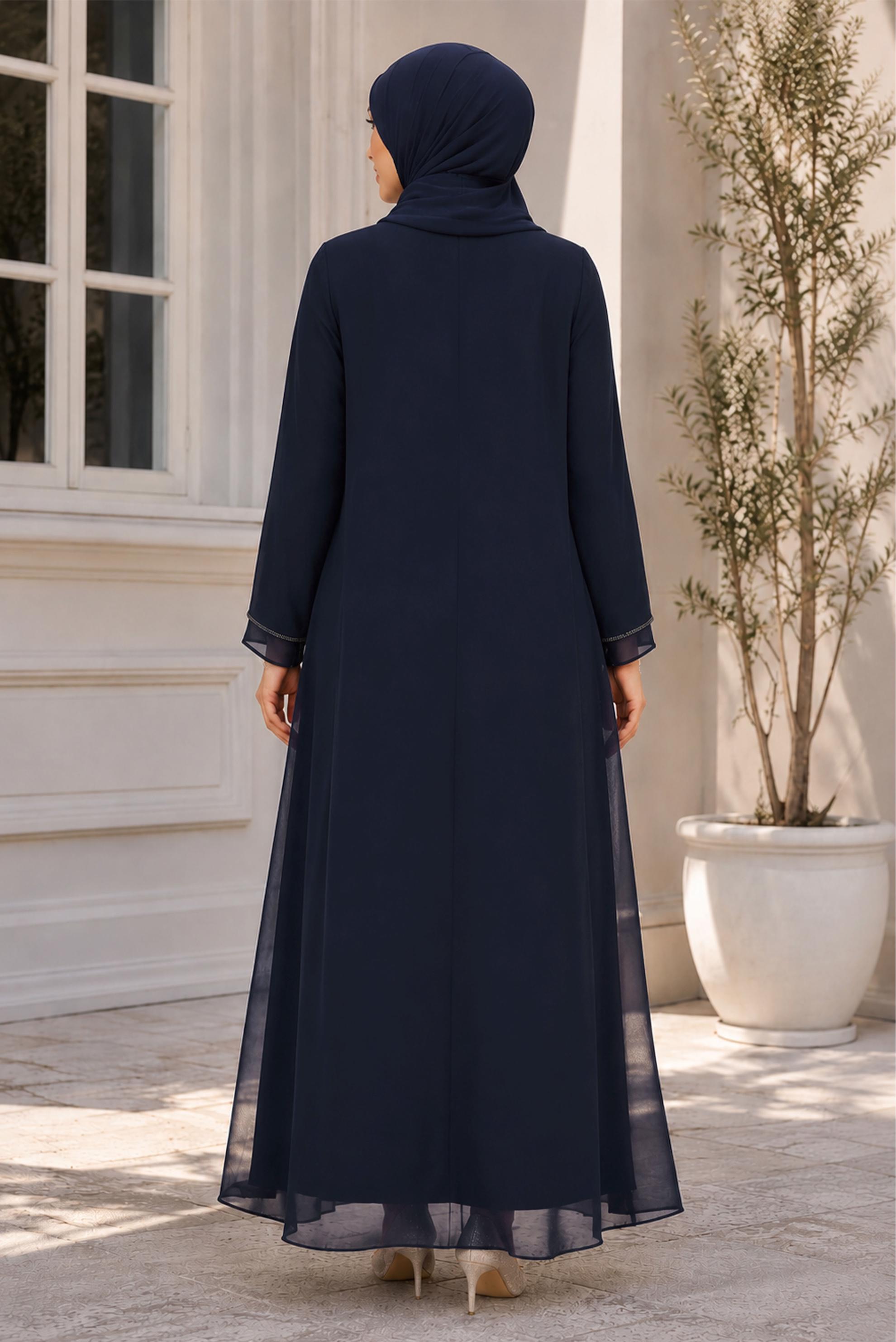 Vêtements hijab BLEU MARINE 20509 NEW MULTİ ŞİFON ELBİSE 44/54