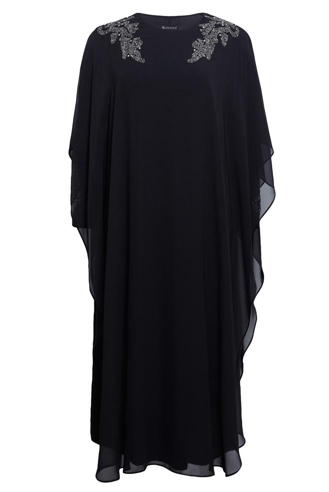 Hijab clothing BLACK PLUS SIZE DRESS WITH CHIFFON CAPE 20510 - ALVİNA