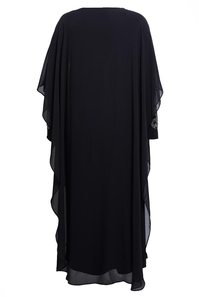 Hijab clothing BLACK PLUS SIZE DRESS WITH CHIFFON CAPE 20510 - ALVİNA