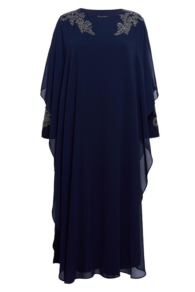 Hijab clothing NAVY BLUE PLUS SIZE DRESS WITH CHIFFON CAPE 20510 - ALVİNA