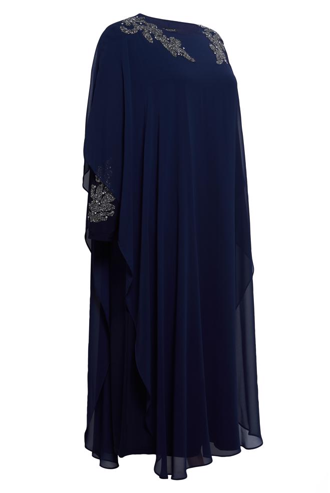 Hijab clothing NAVY BLUE PLUS SIZE DRESS WITH CHIFFON CAPE 20510 - ALVİNA