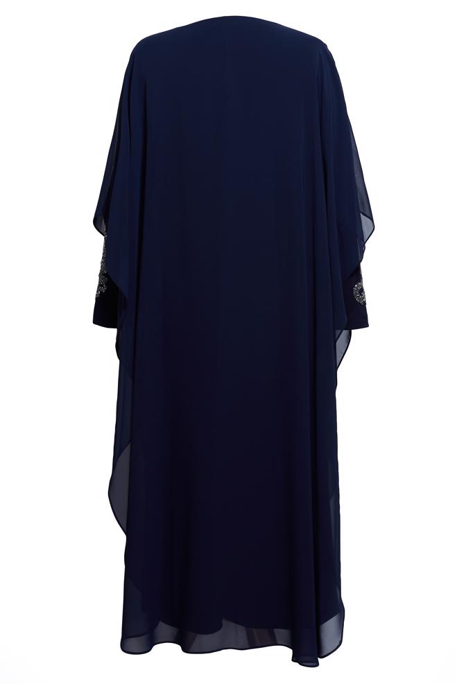 Hijab clothing NAVY BLUE PLUS SIZE DRESS WITH CHIFFON CAPE 20510 - ALVİNA