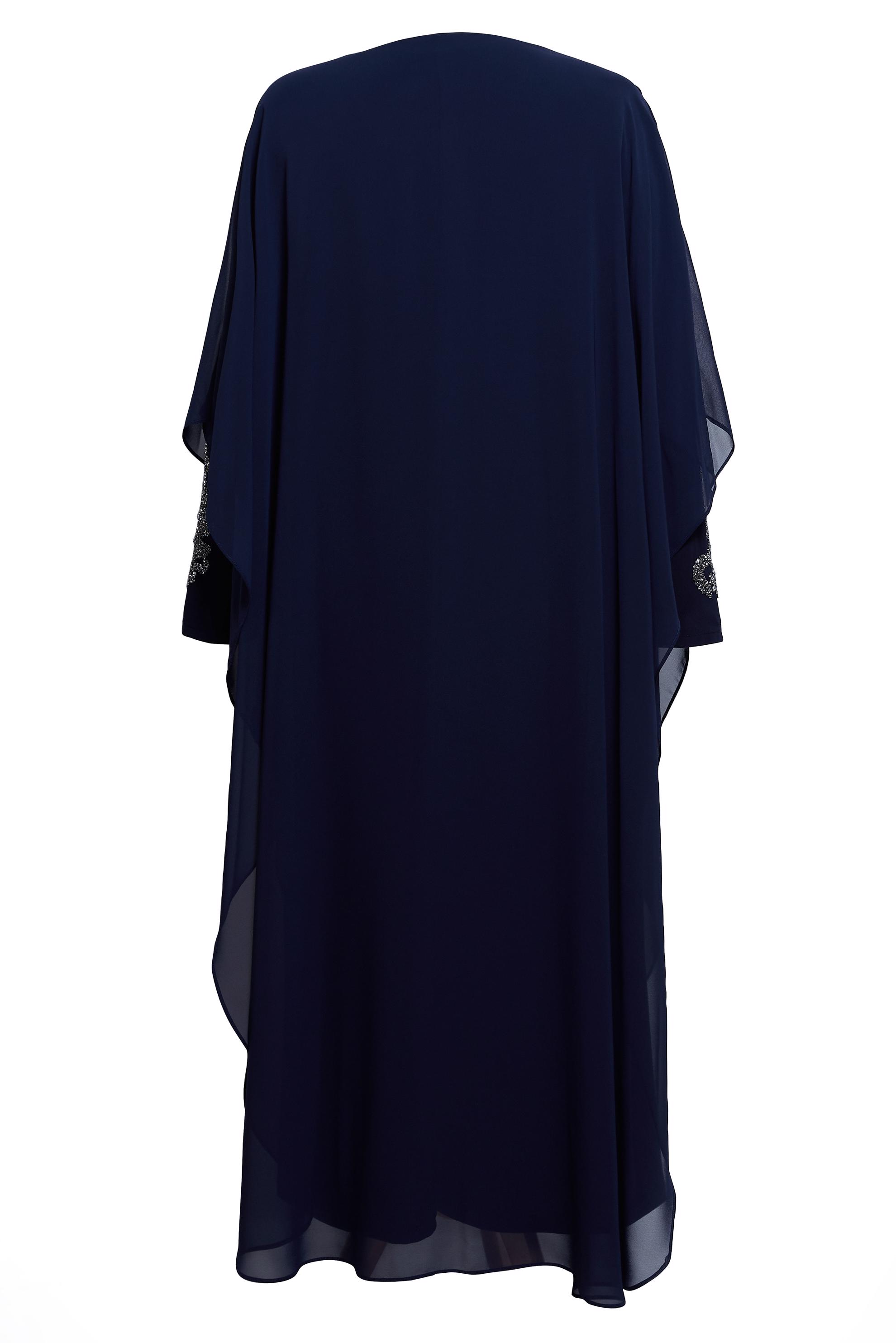 Tesettür giyim LACİVERT ŞİFON PELERİNLİ BÜYÜK BEDEN ELBİSE 20510