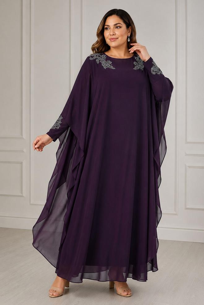 Hijab clothing DAMSON PLUS SIZE DRESS WITH CHIFFON CAPE 20510 - ALVİNA