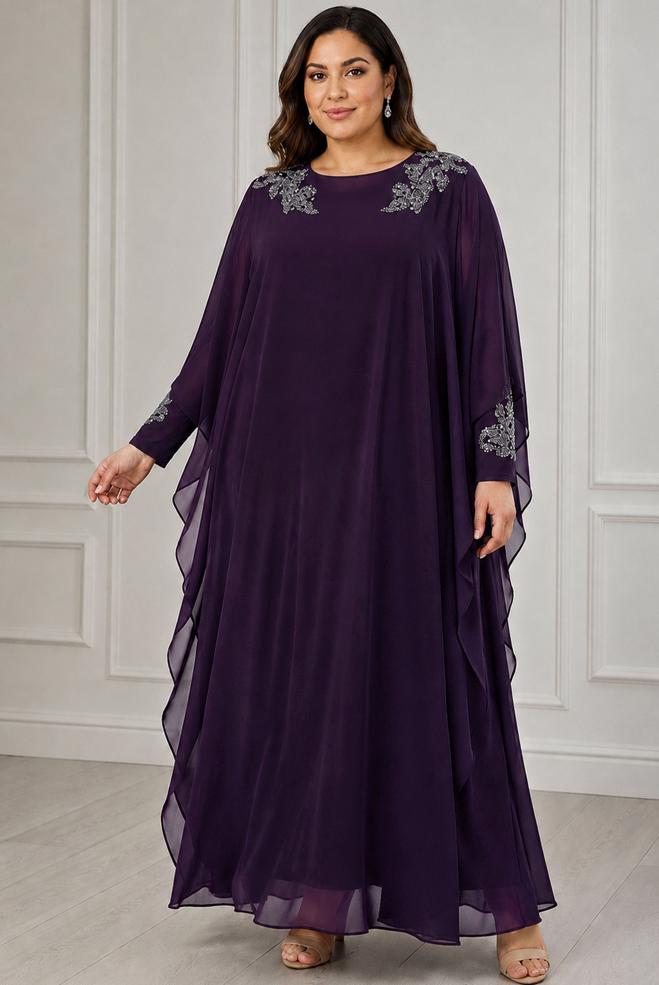 Hijab clothing DAMSON PLUS SIZE DRESS WITH CHIFFON CAPE 20510 - ALVİNA