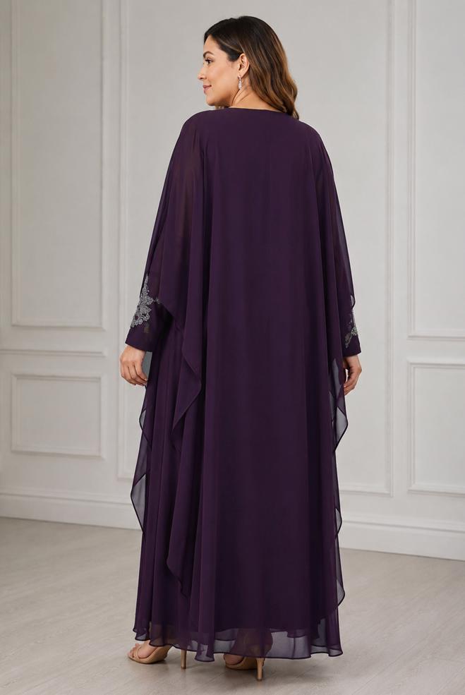 Hijab clothing DAMSON PLUS SIZE DRESS WITH CHIFFON CAPE 20510 - ALVİNA