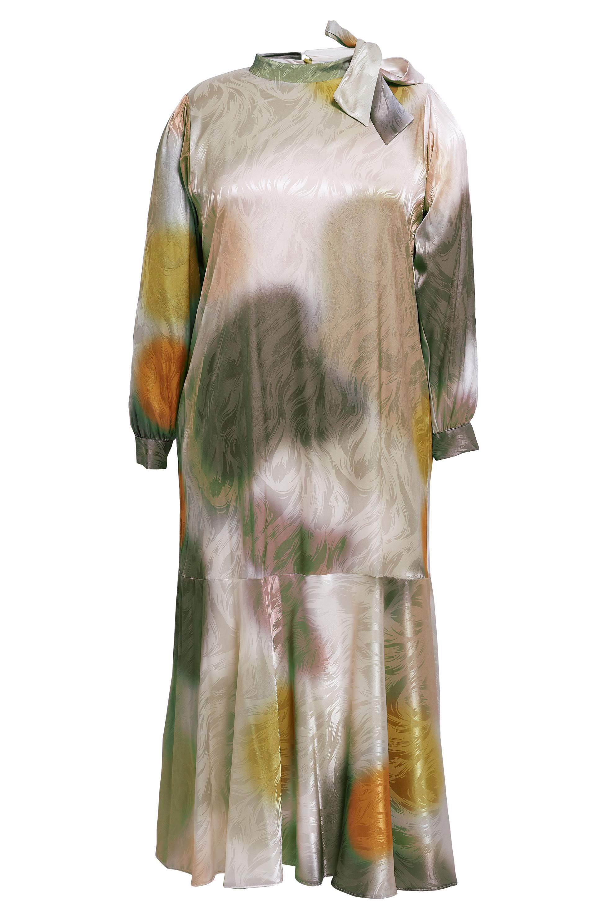 Tesettür giyim TURUNCU SATEN JAKARLI BÜYÜK BEDEN ELBİSE 20515