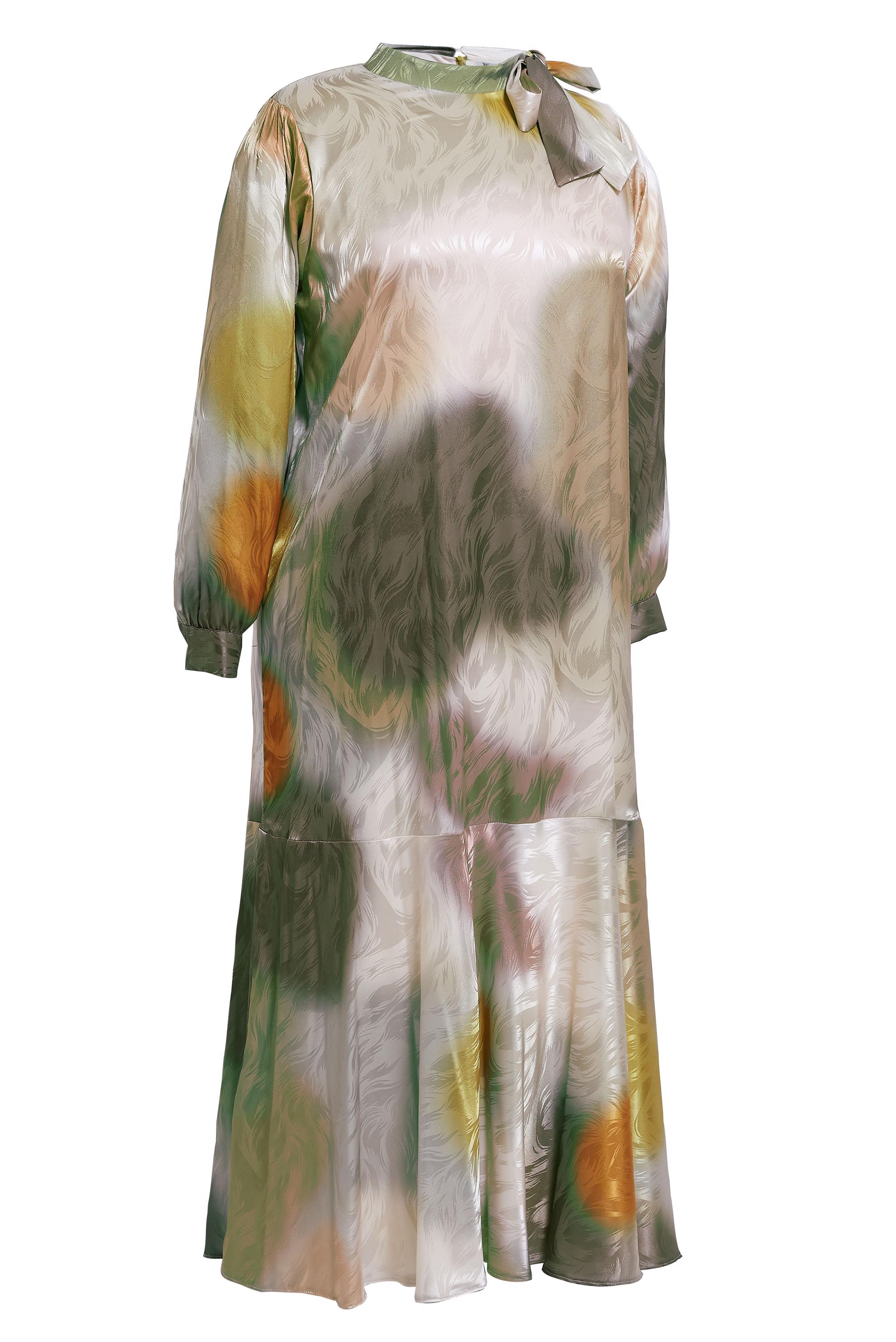 Tesettür giyim TURUNCU SATEN JAKARLI BÜYÜK BEDEN ELBİSE 20515