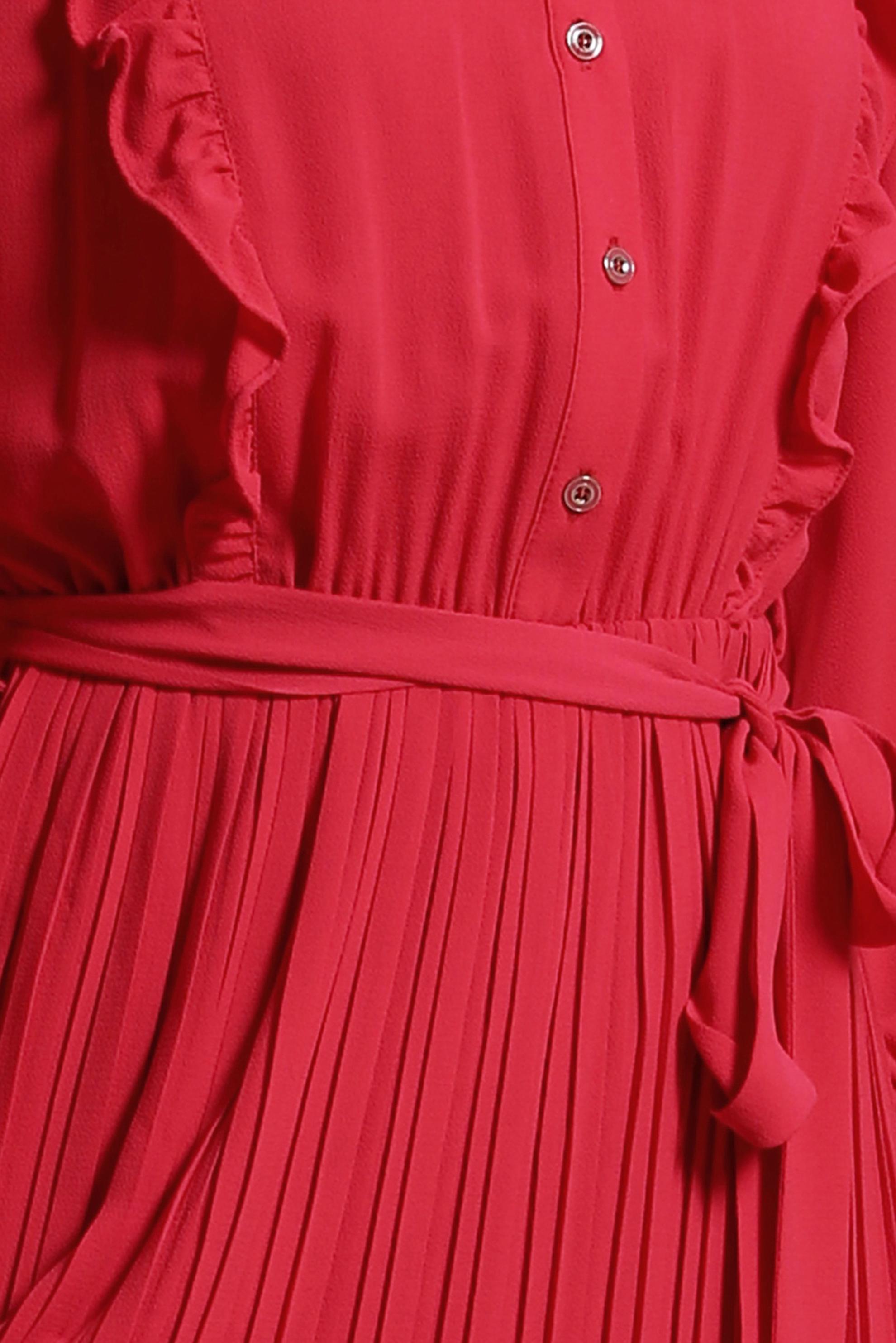 Tesettür giyim KIRMIZI KUŞAKLI FIRFIRLI ELBİSE 43899