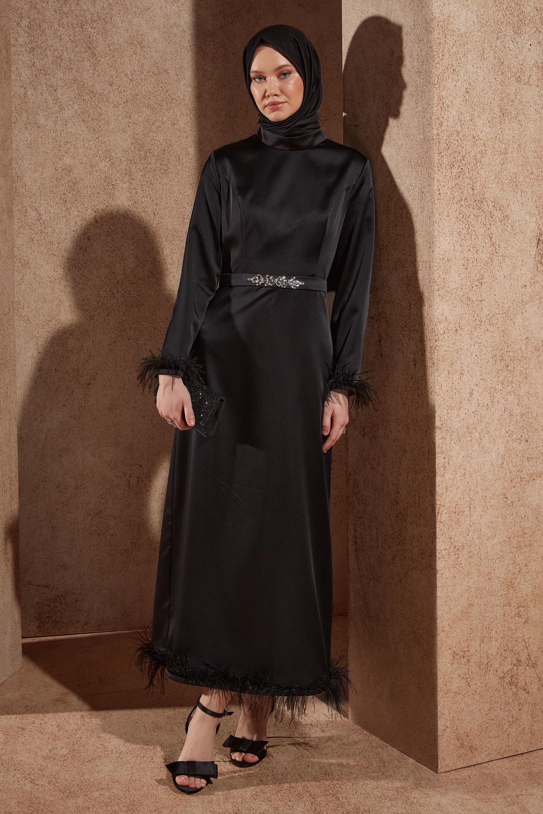 Hijab clothing BLACK DRESS WITH FEATHER DETAIL 43939