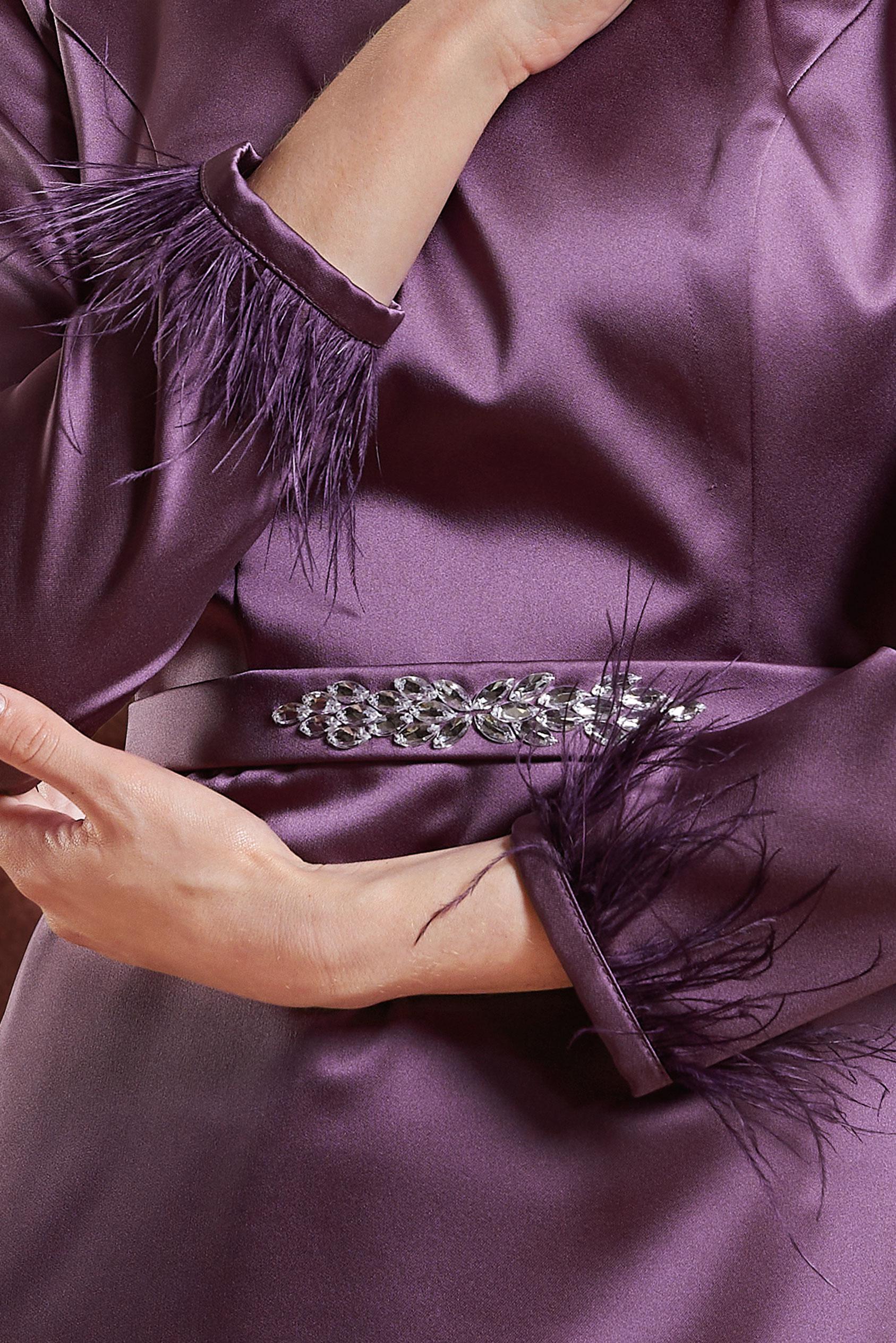 Tesettür giyim MOR TÜY DETAYLI TAŞLI ELBİSE 43939