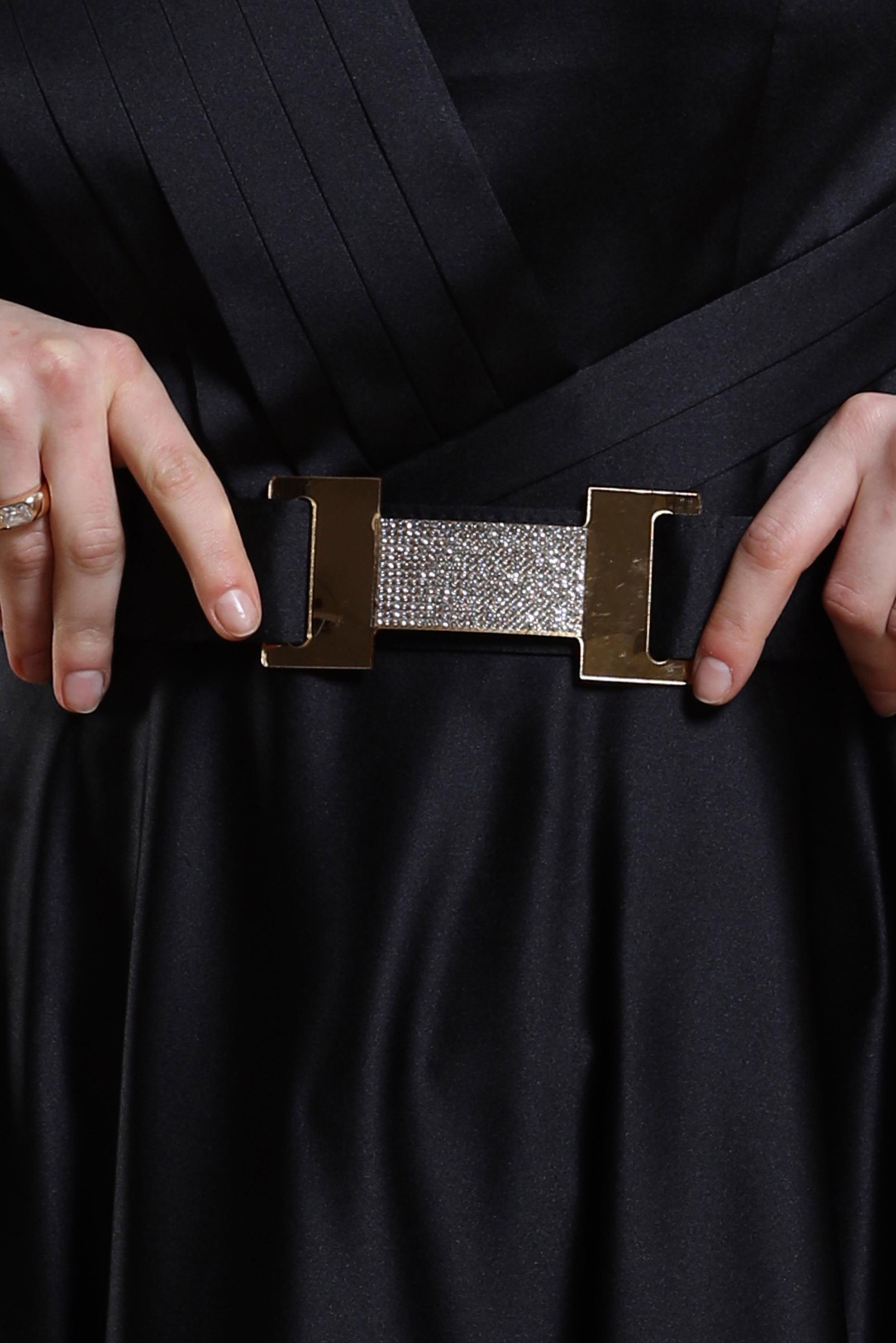 Tesettür giyim SİYAH KEMERLİ SATEN ELBİSE 43944