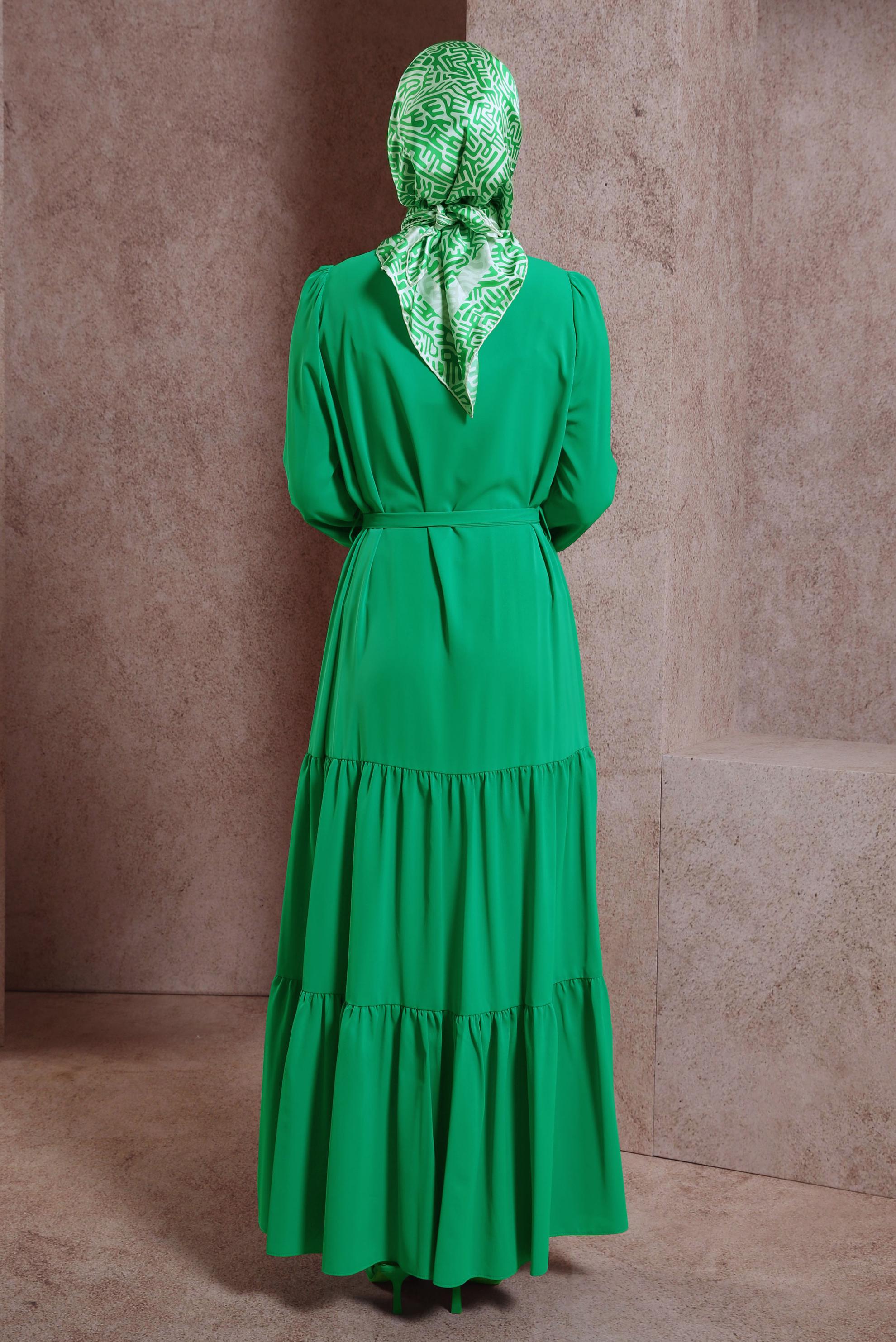Hijab clothing GREEN BELTED DRESS 43949