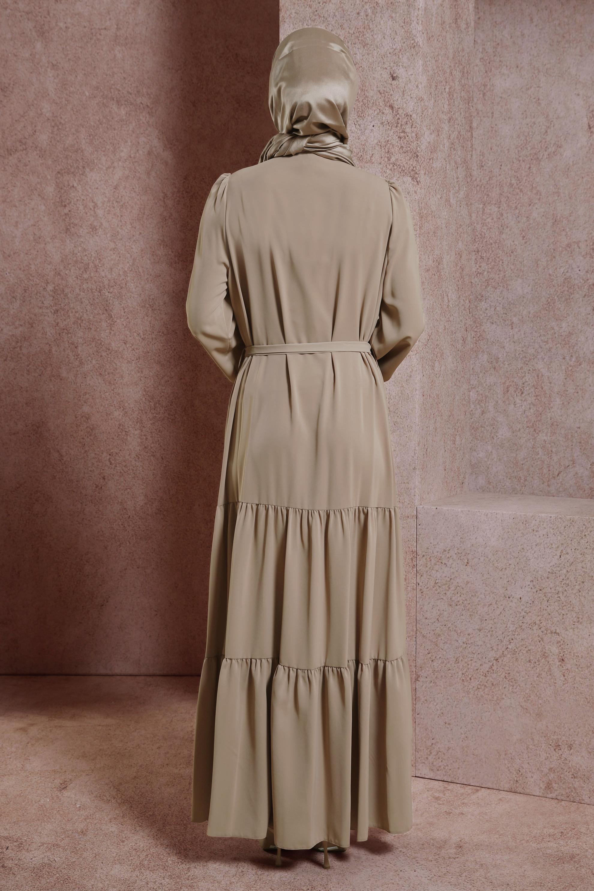 Tesettür giyim KAHVE KUŞAKLI ELBİSE 43949