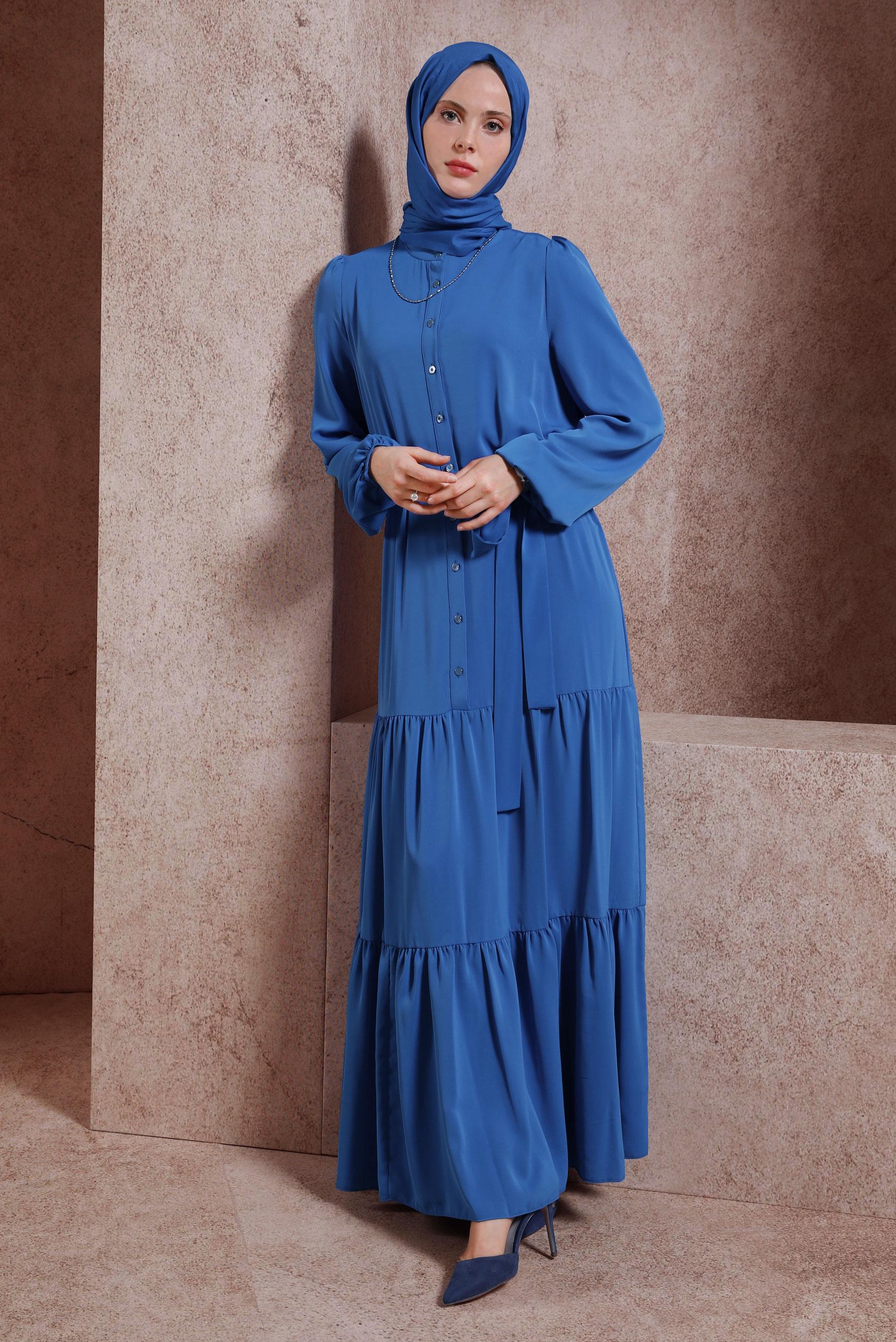 Hijab clothing NAVY BLUE BELTED DRESS 43949