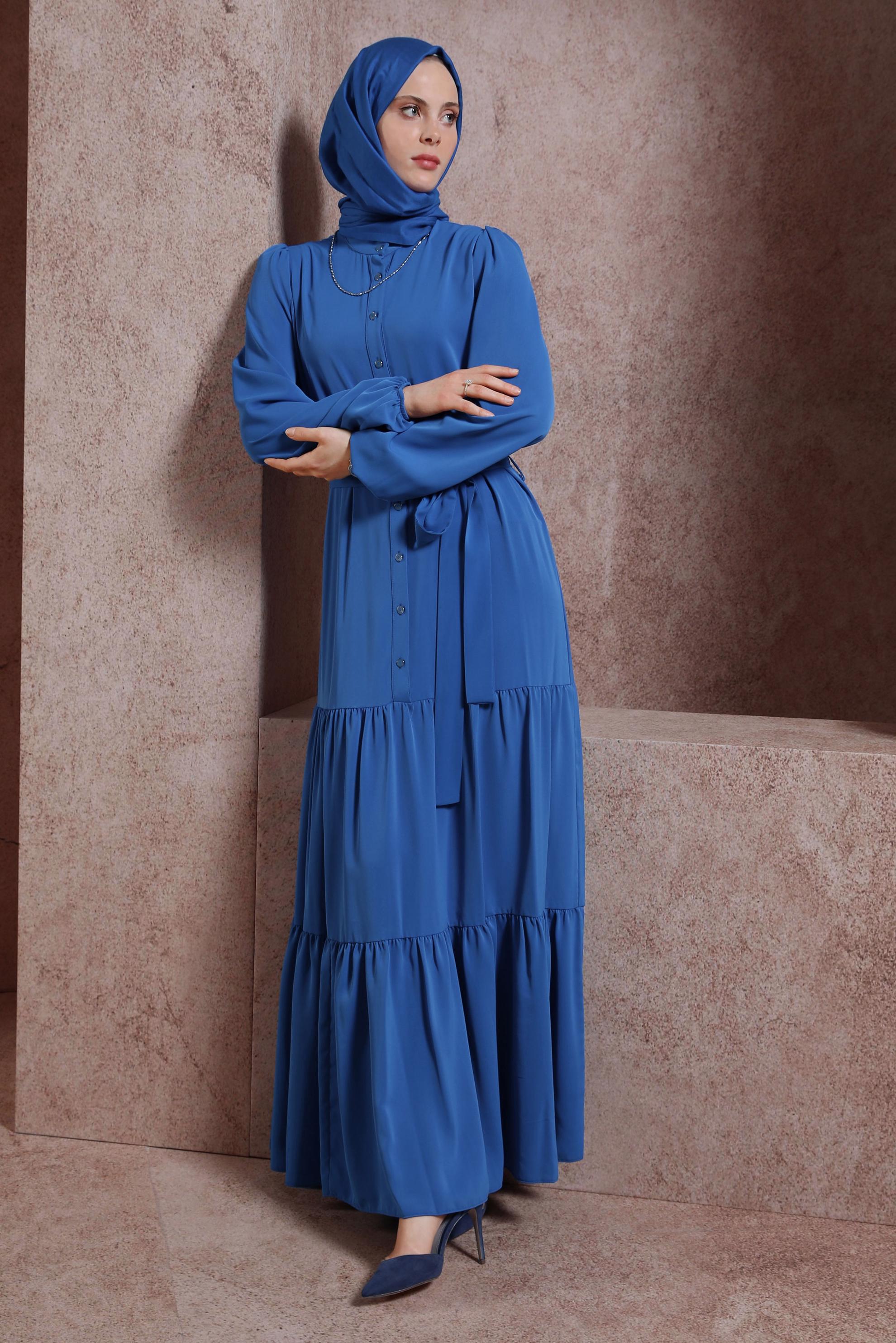 Hijab clothing NAVY BLUE BELTED DRESS 43949