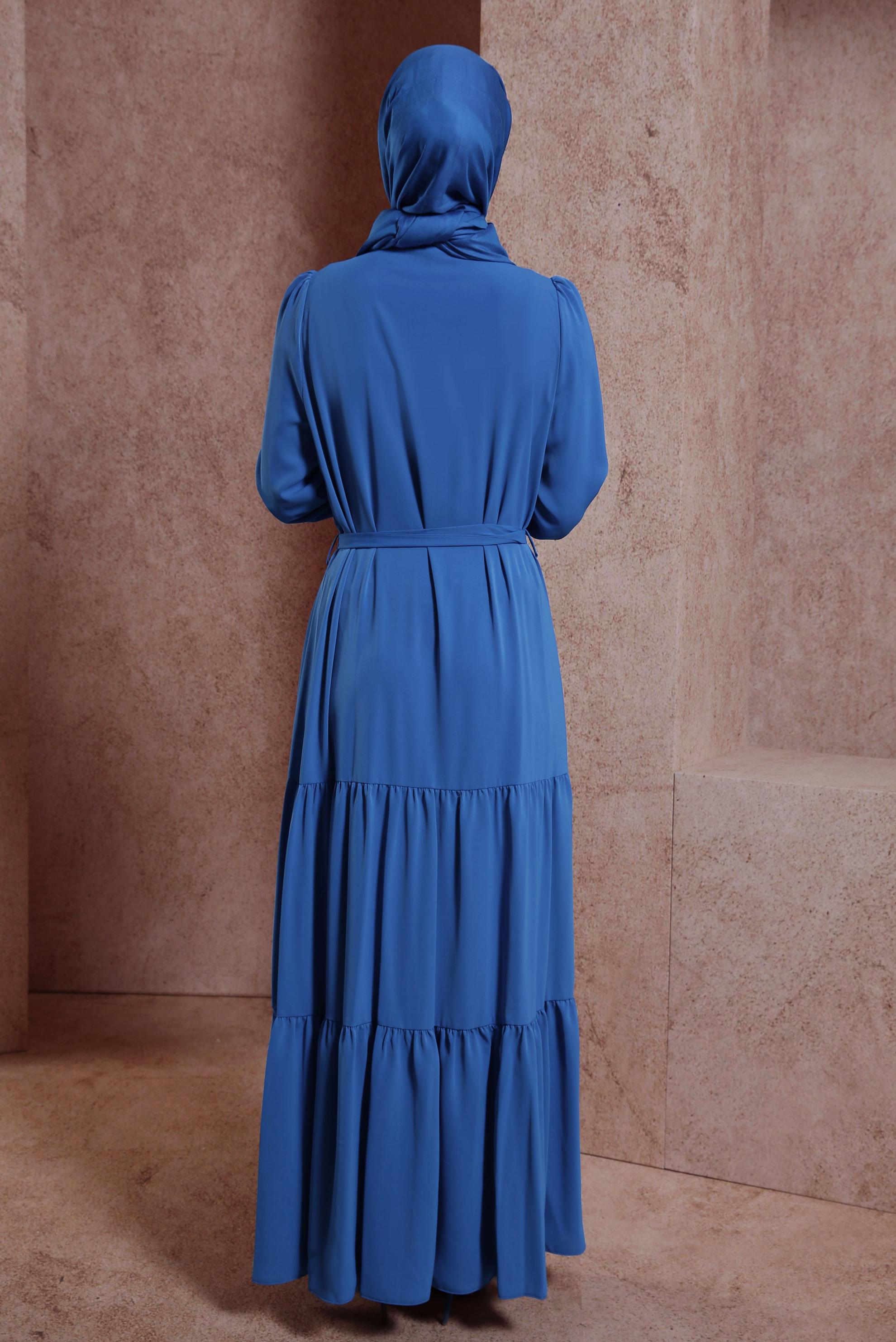 Hijab clothing NAVY BLUE BELTED DRESS 43949
