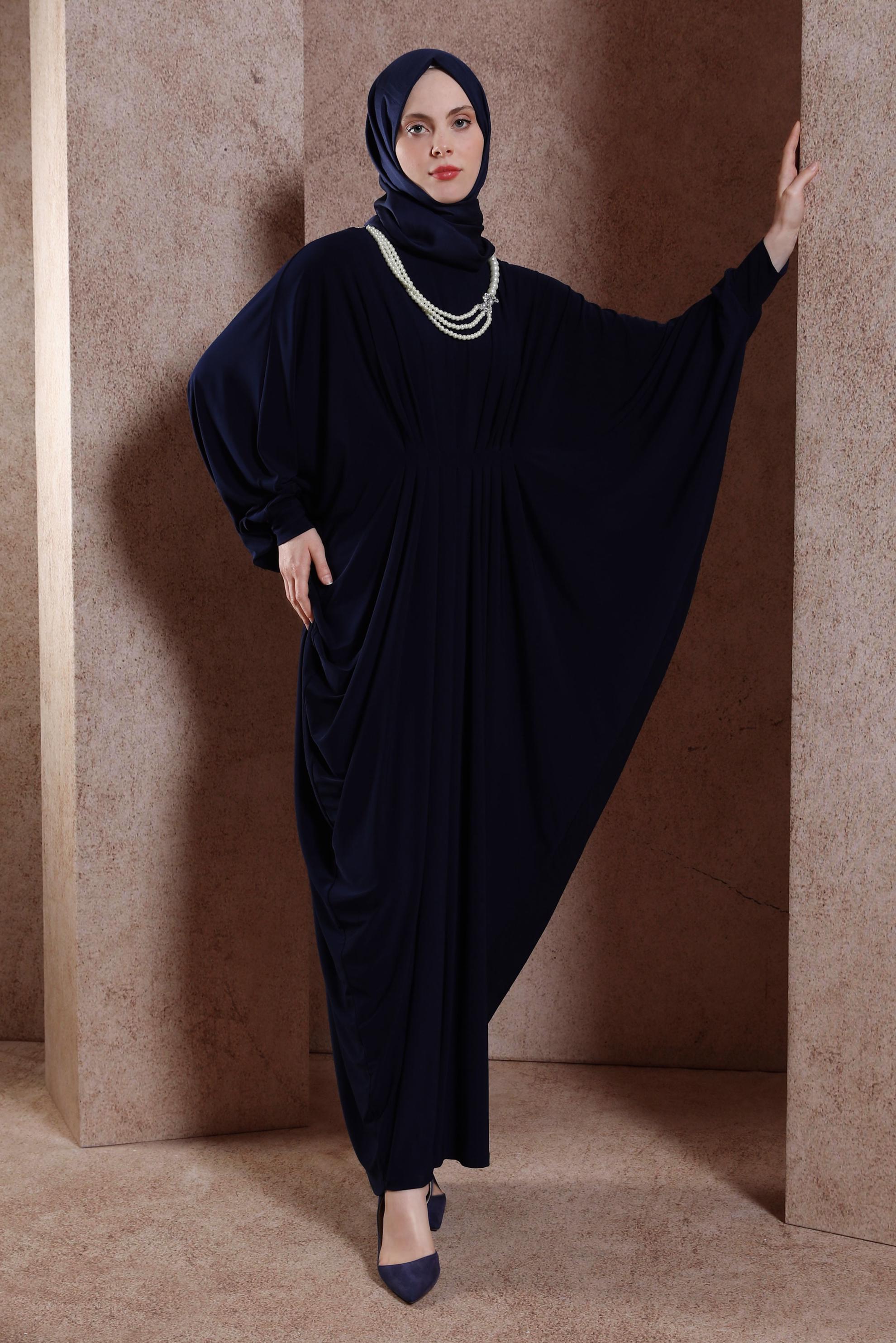 Tesettür giyim LACİVERT AKSESUAR DETAYLI ELBİSE 44426 