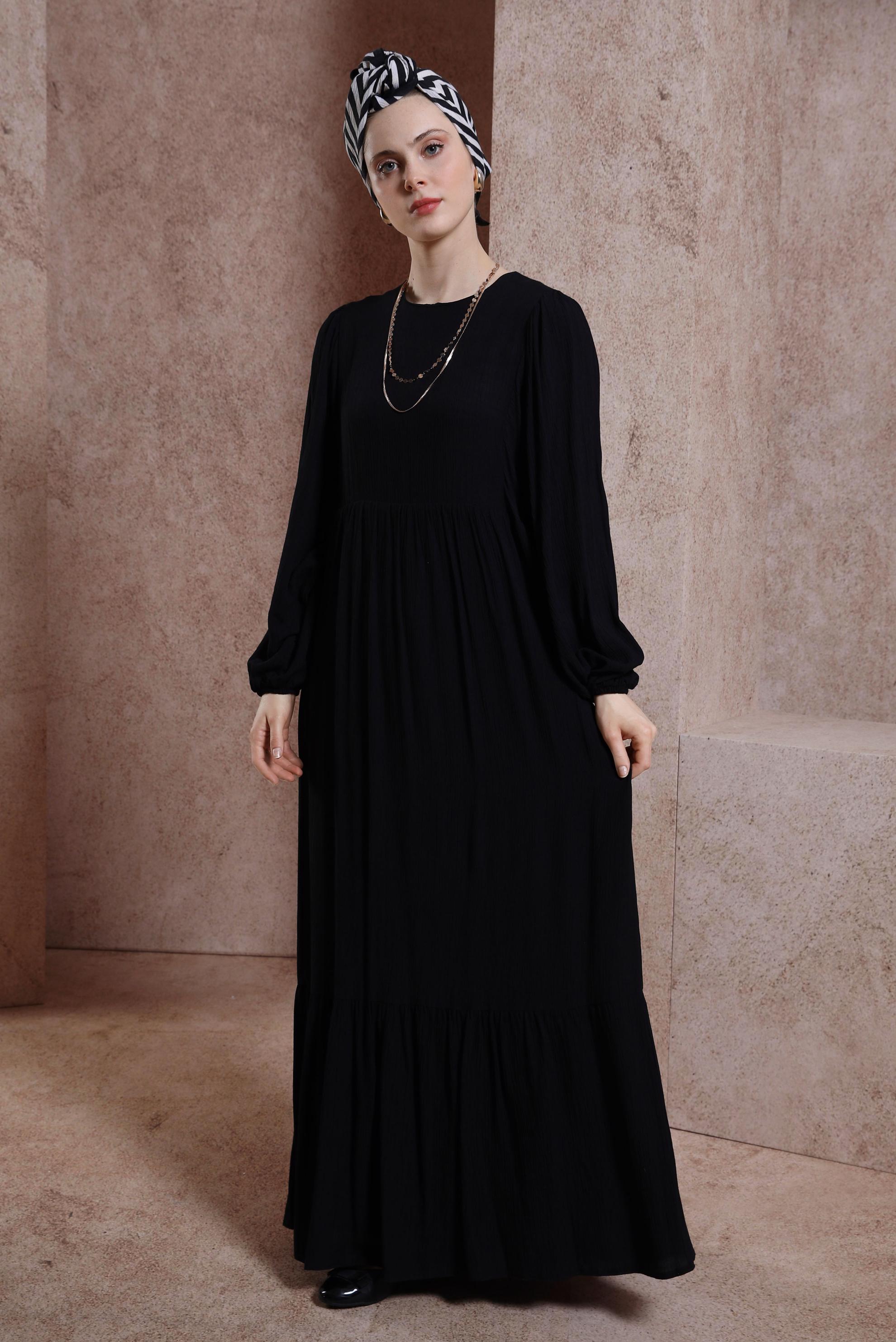 Tesettür giyim SİYAH ZİNCİR DETAYLI TESETTÜR ELBİSE 44427