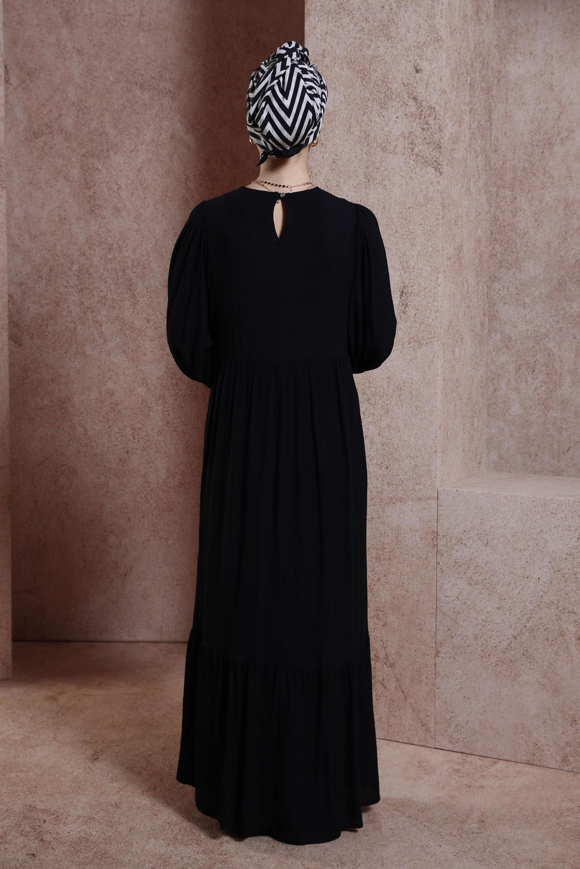 Tesettür giyim SİYAH ZİNCİR DETAYLI TESETTÜR ELBİSE 44427