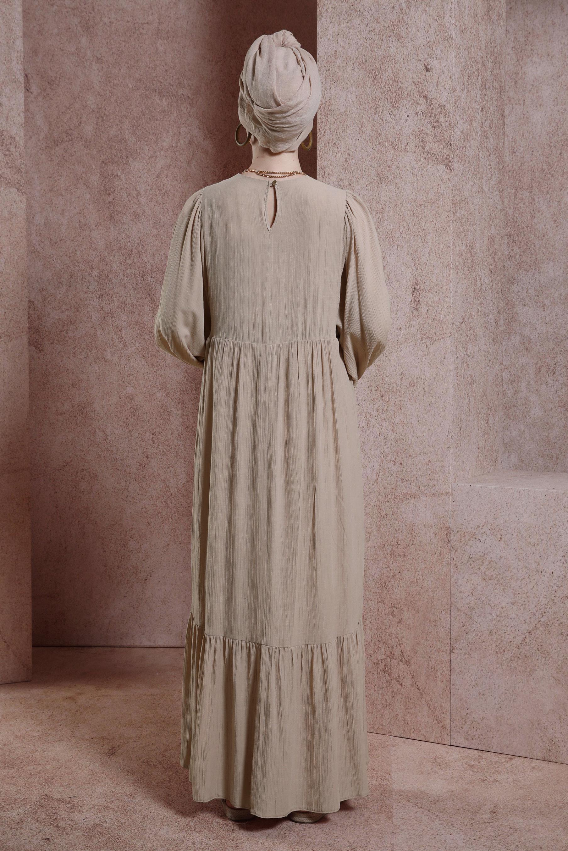 Hijab clothing BEIGE MODEST DRESS WITH CHAIN 44427