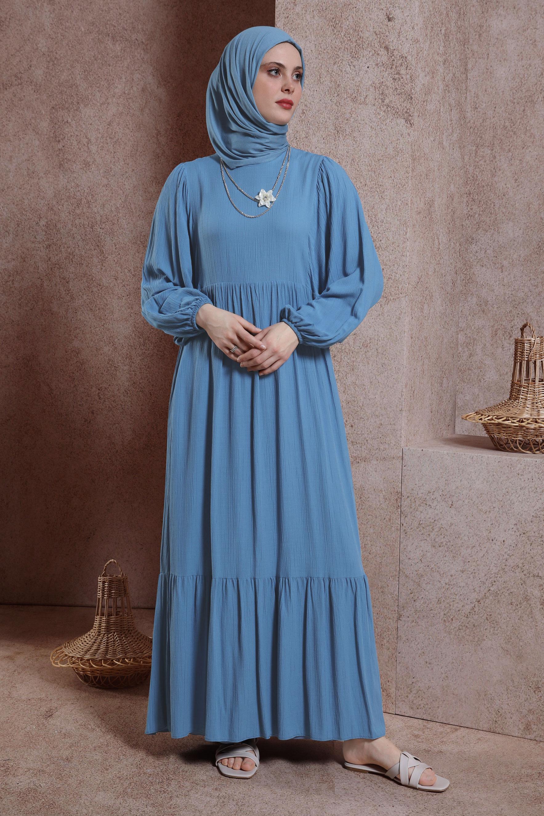 Tesettür giyim LACİVERT ZİNCİR DETAYLI TESETTÜR ELBİSE 44427