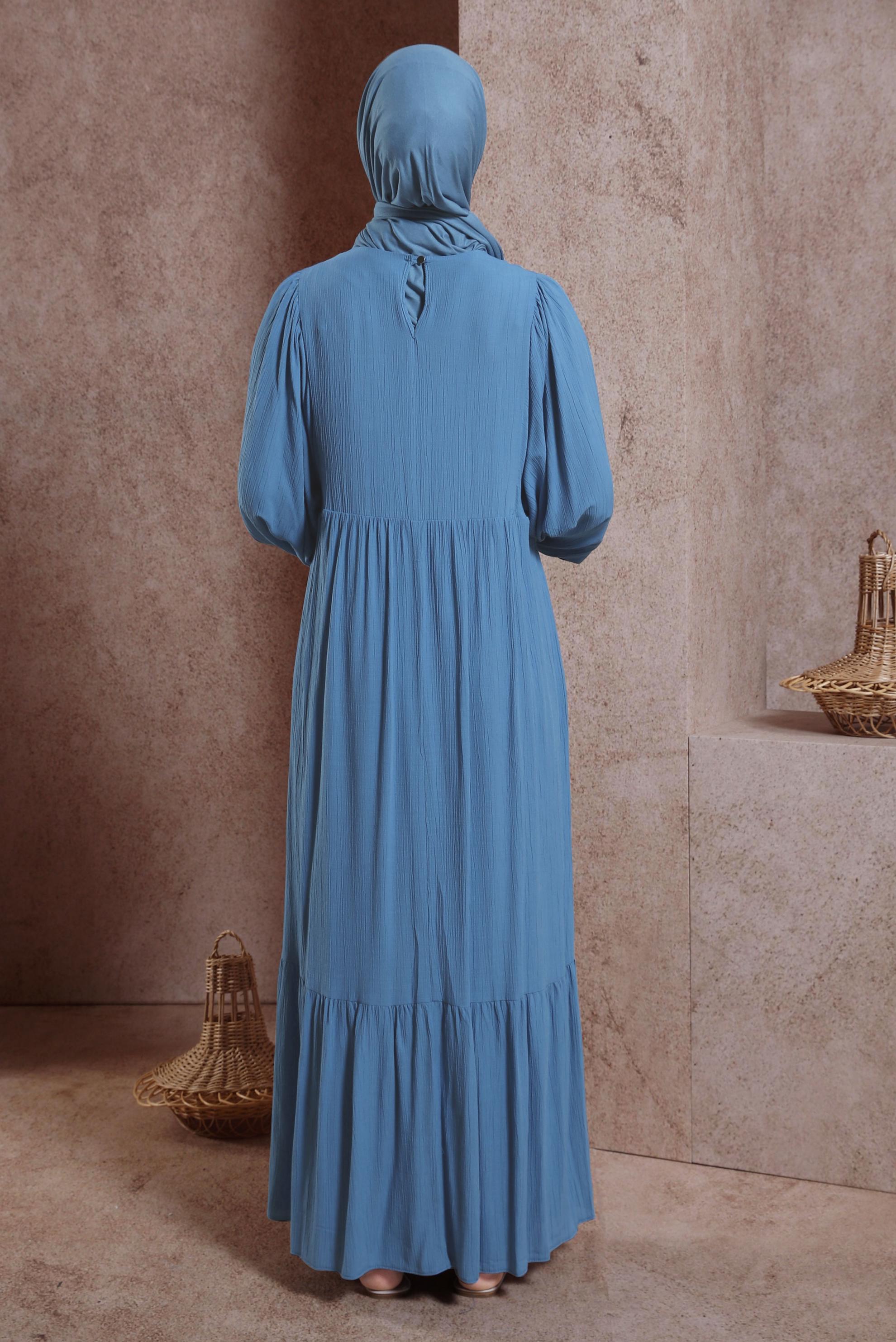 Tesettür giyim LACİVERT ZİNCİR DETAYLI TESETTÜR ELBİSE 44427