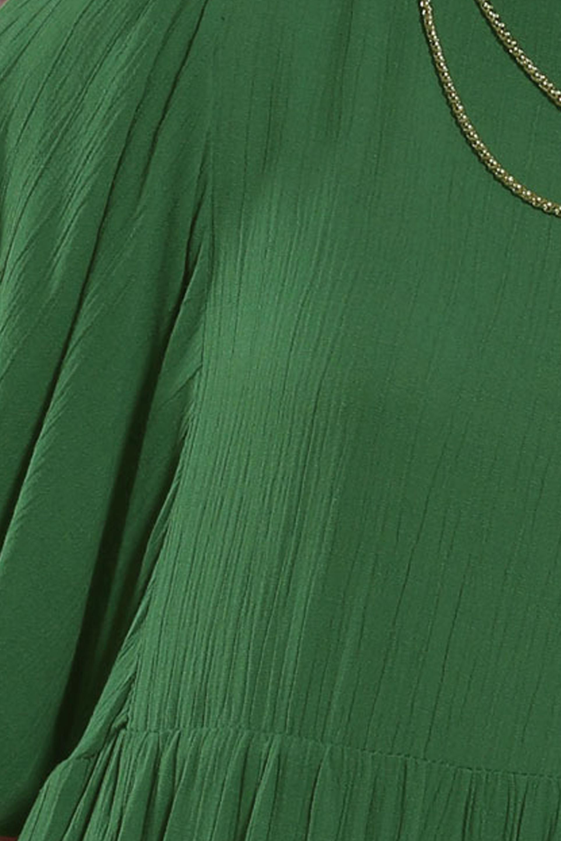 Tesettür giyim YEŞİL ZİNCİR DETAYLI TESETTÜR ELBİSE 44427