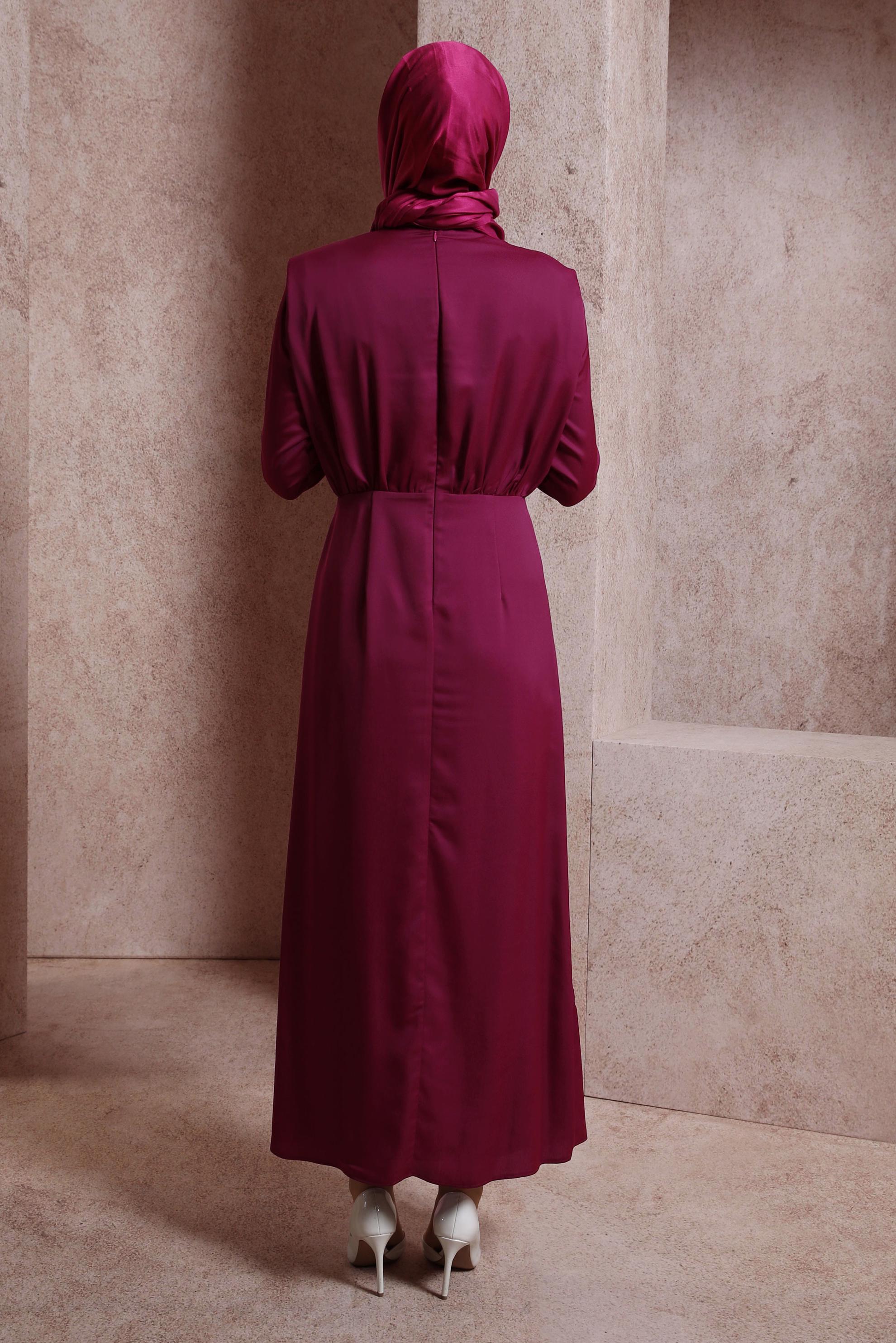 Hijab clothing PURPLE BUTTON DETAIL SATIN DRESS 44429