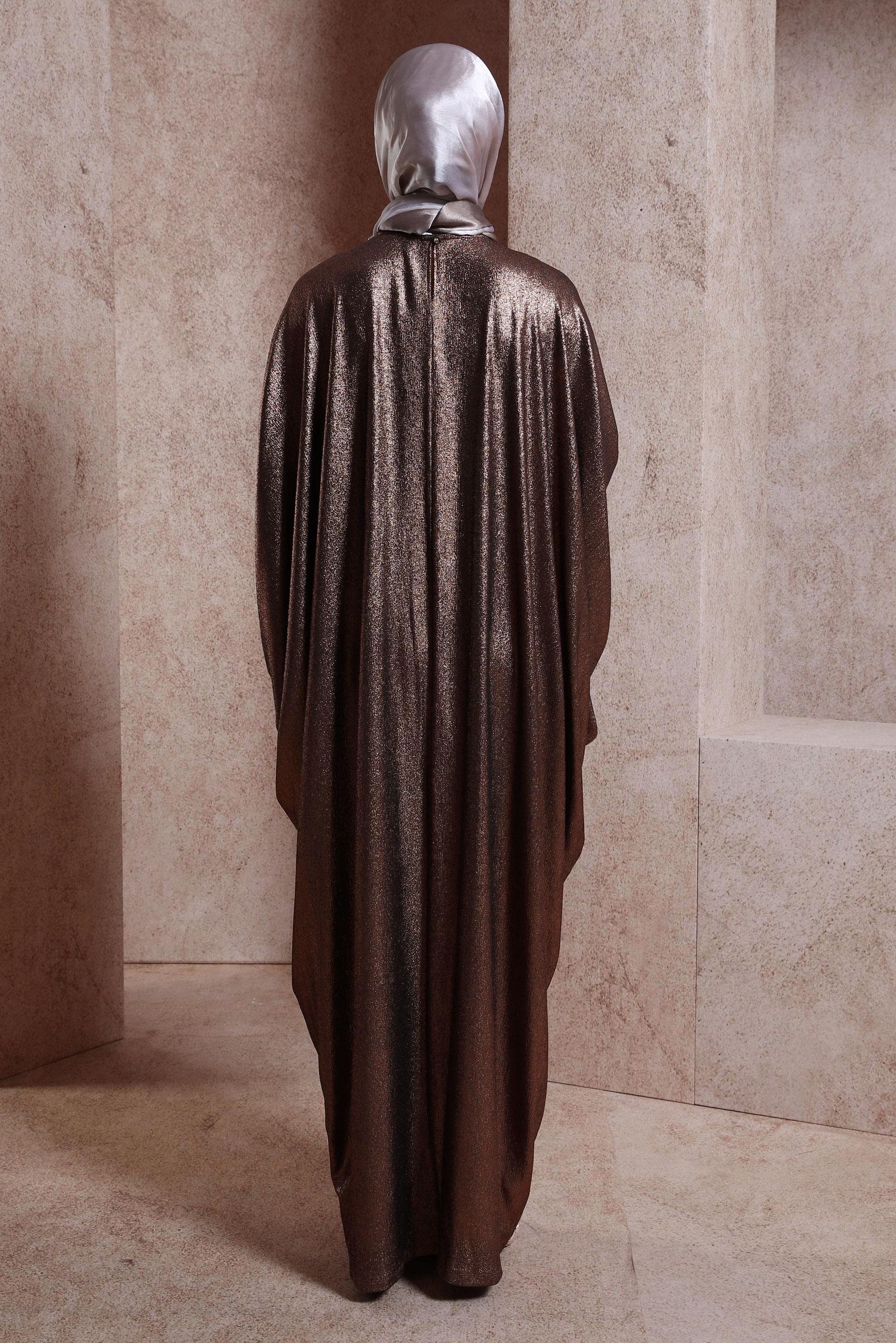 Tesettür giyim SİYAH YARASA KOL BÜZGÜLÜ ELBİSE 44432