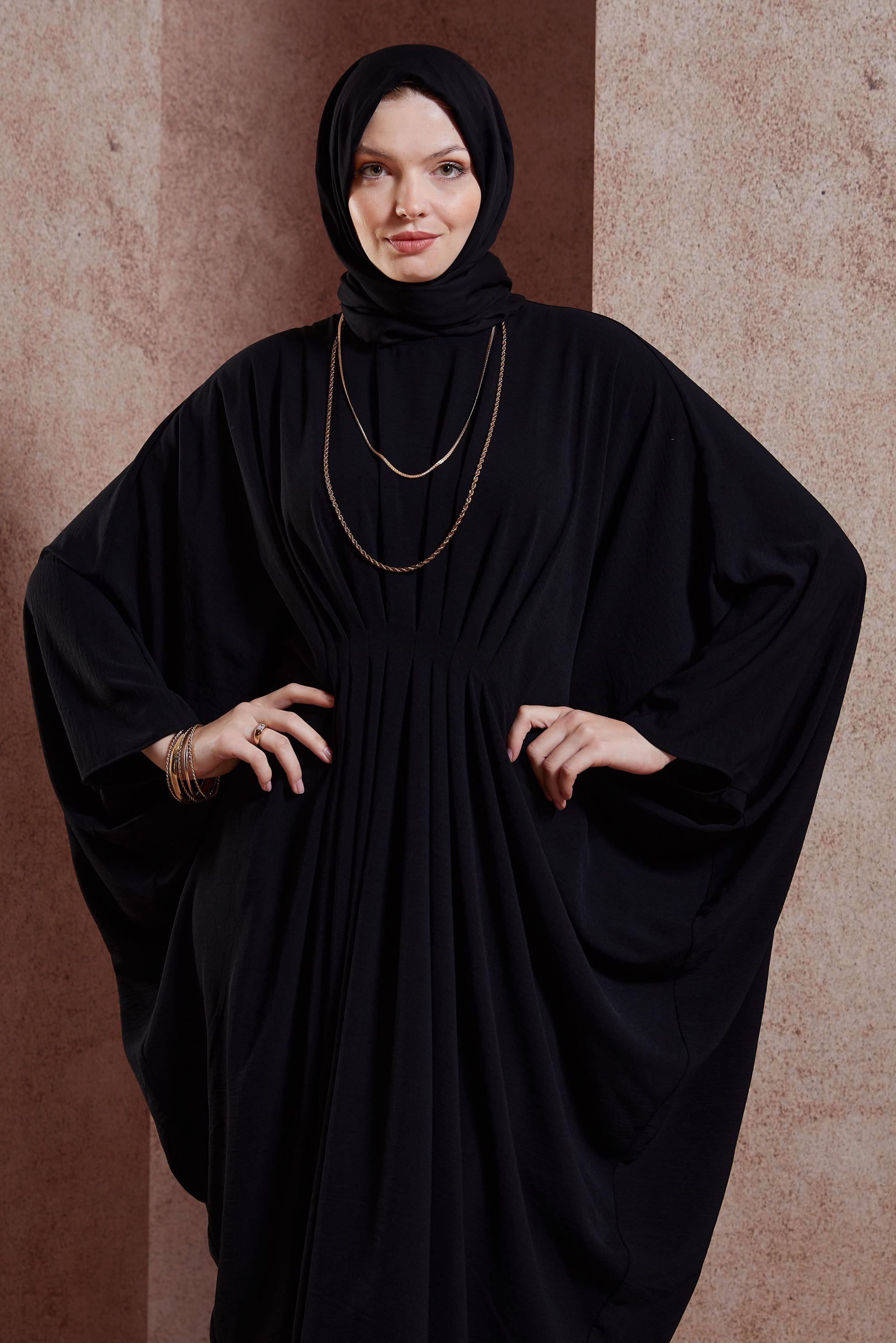 Hijab clothing BLACK SMOCKING WAIST DRESS 44465