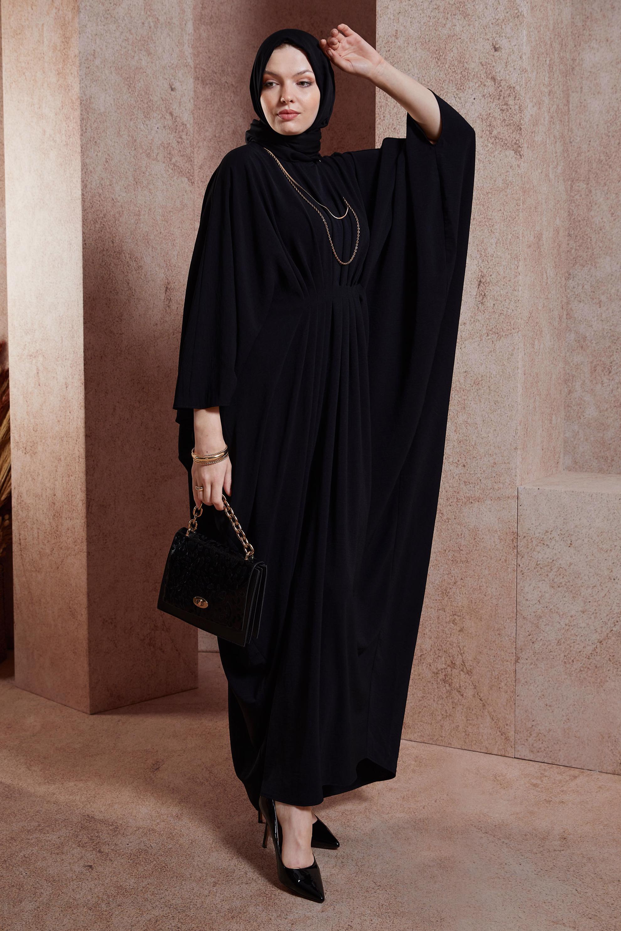 Hijab clothing BLACK SMOCKING WAIST DRESS 44465