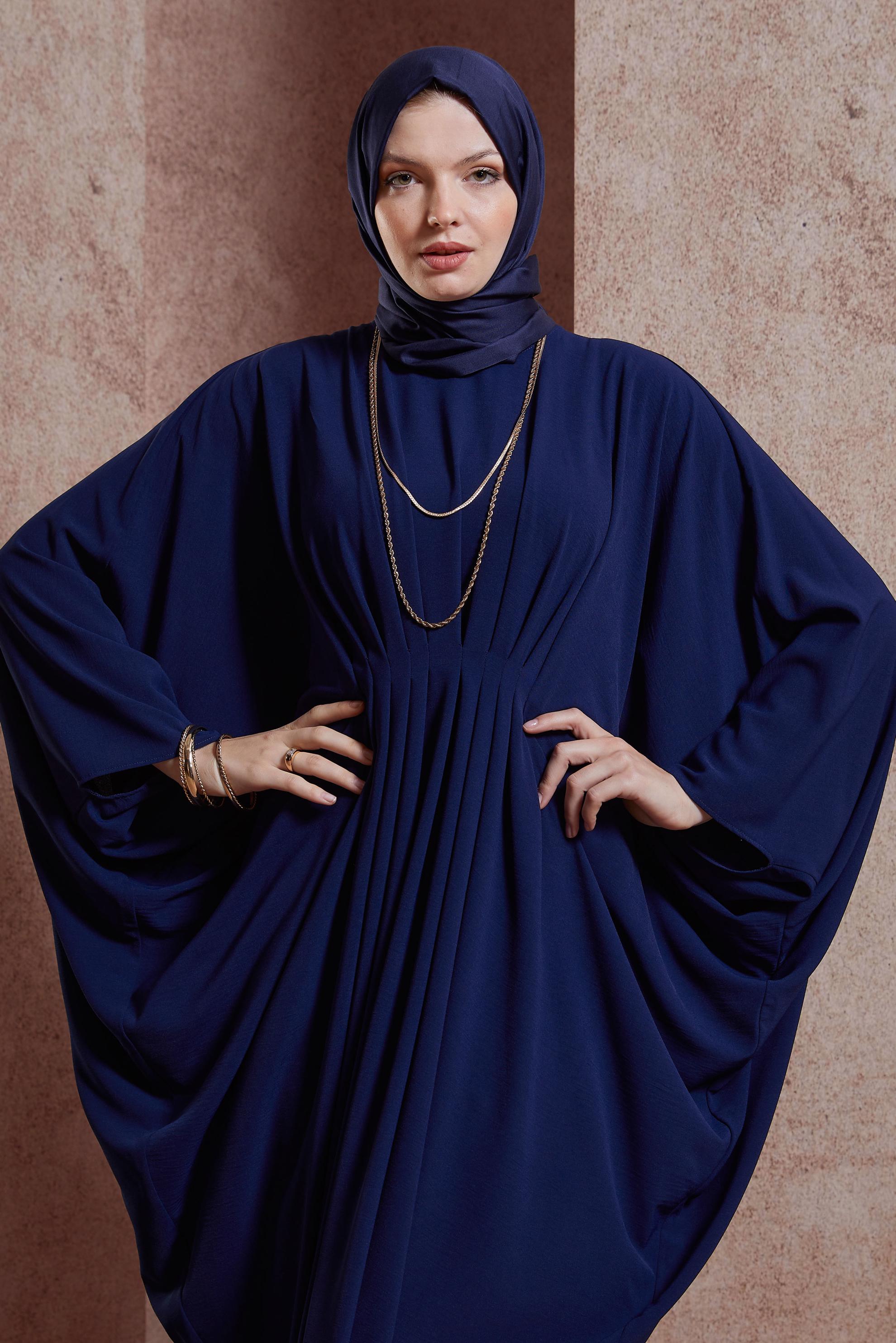 Vêtements hijab BLEU MARINE ROBE TAILLE SMOCKÉE 44465