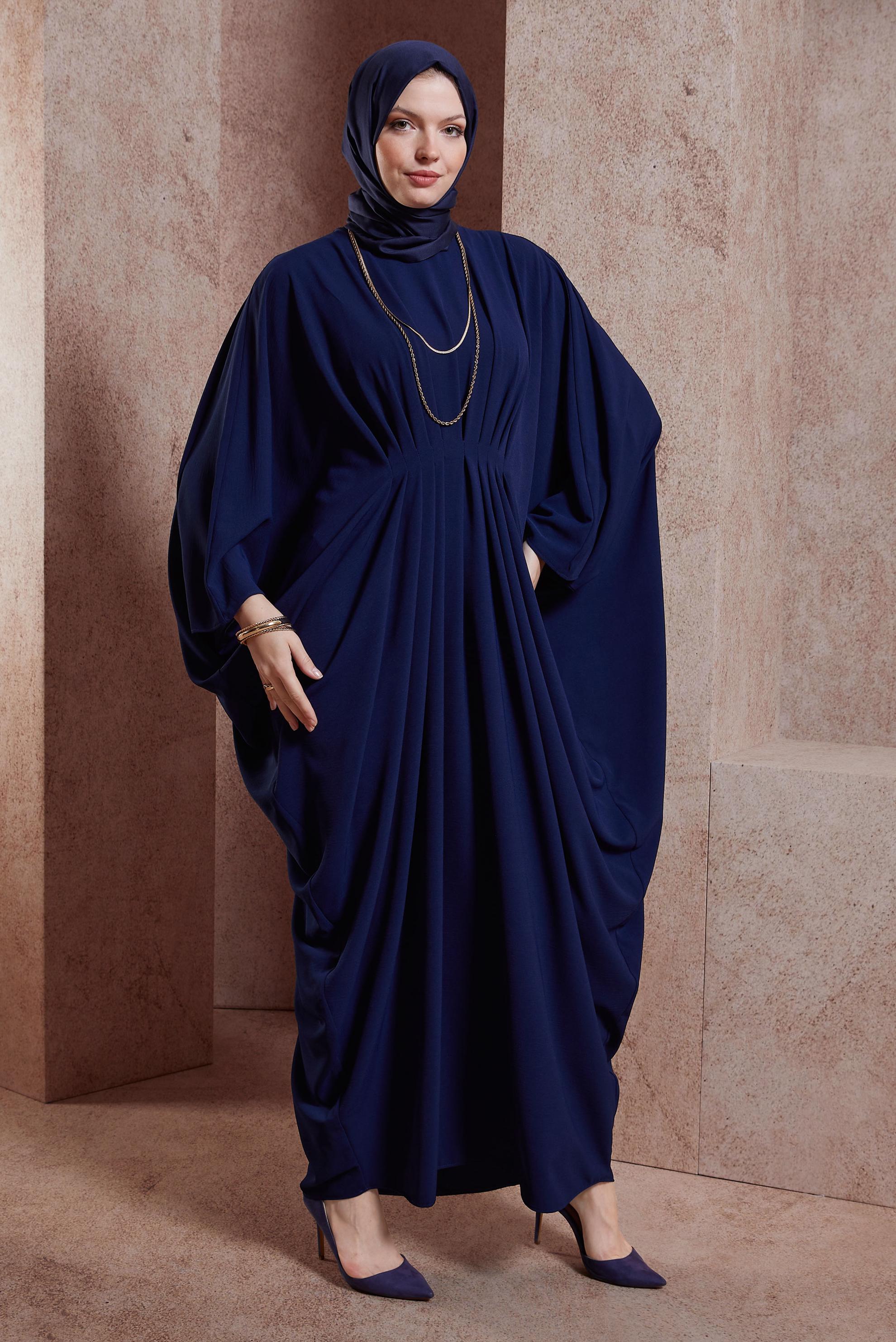 Vêtements hijab BLEU MARINE ROBE TAILLE SMOCKÉE 44465