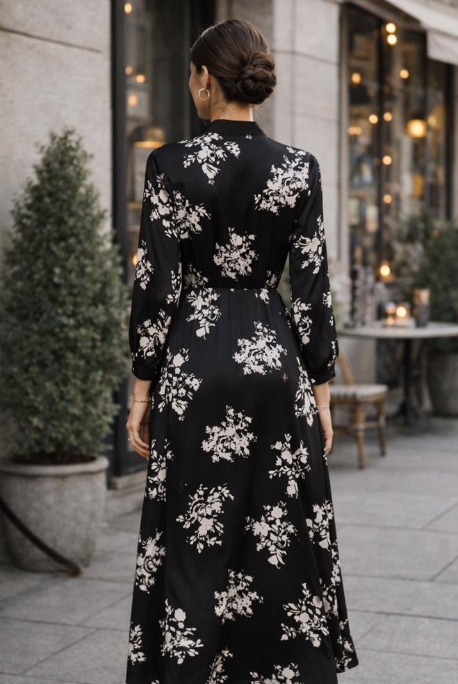 Vêtements hijab NOIR 44507 ŞİFON SATEN  ELBİSE 38-46 TEK 40 - ALVİNA