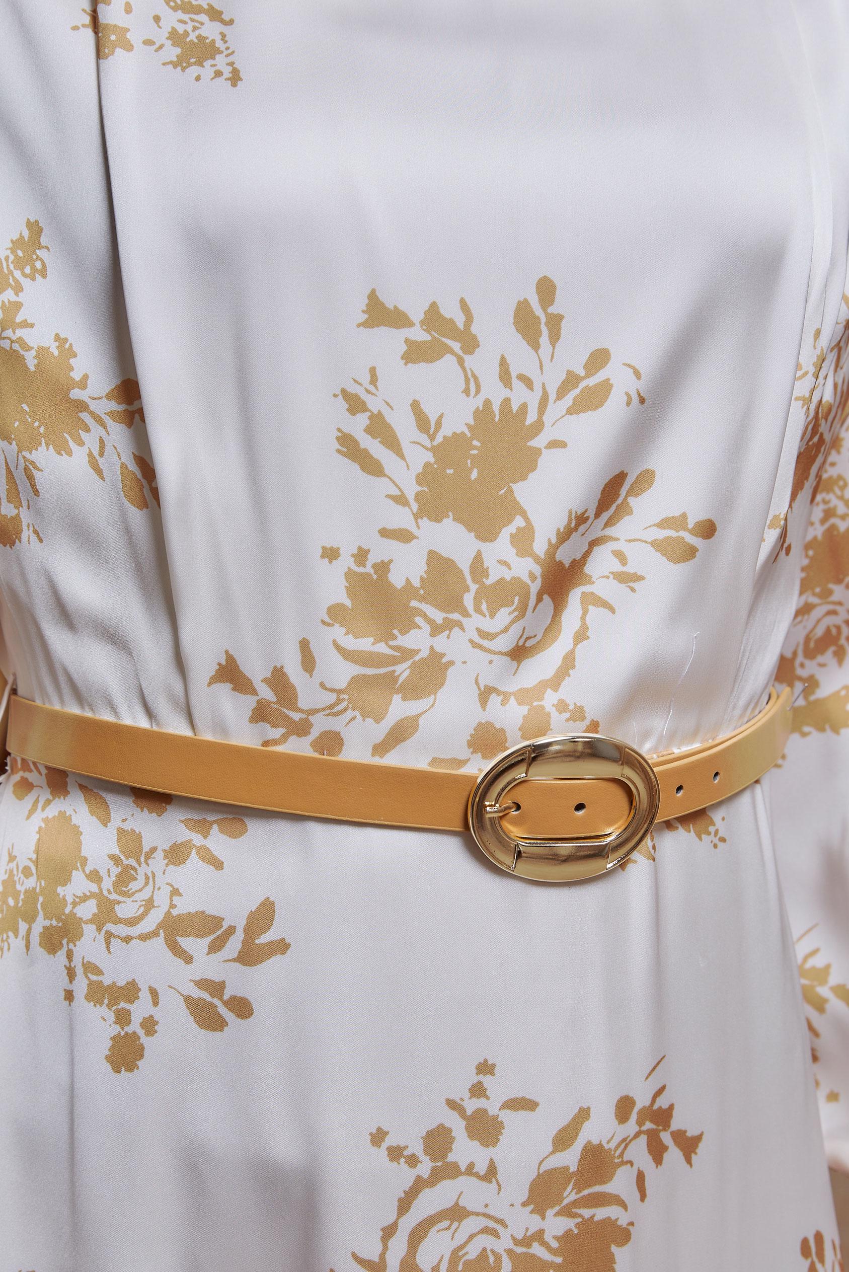 Tesettür giyim BEJ DESENLİ SATEN ELBİSE 44507