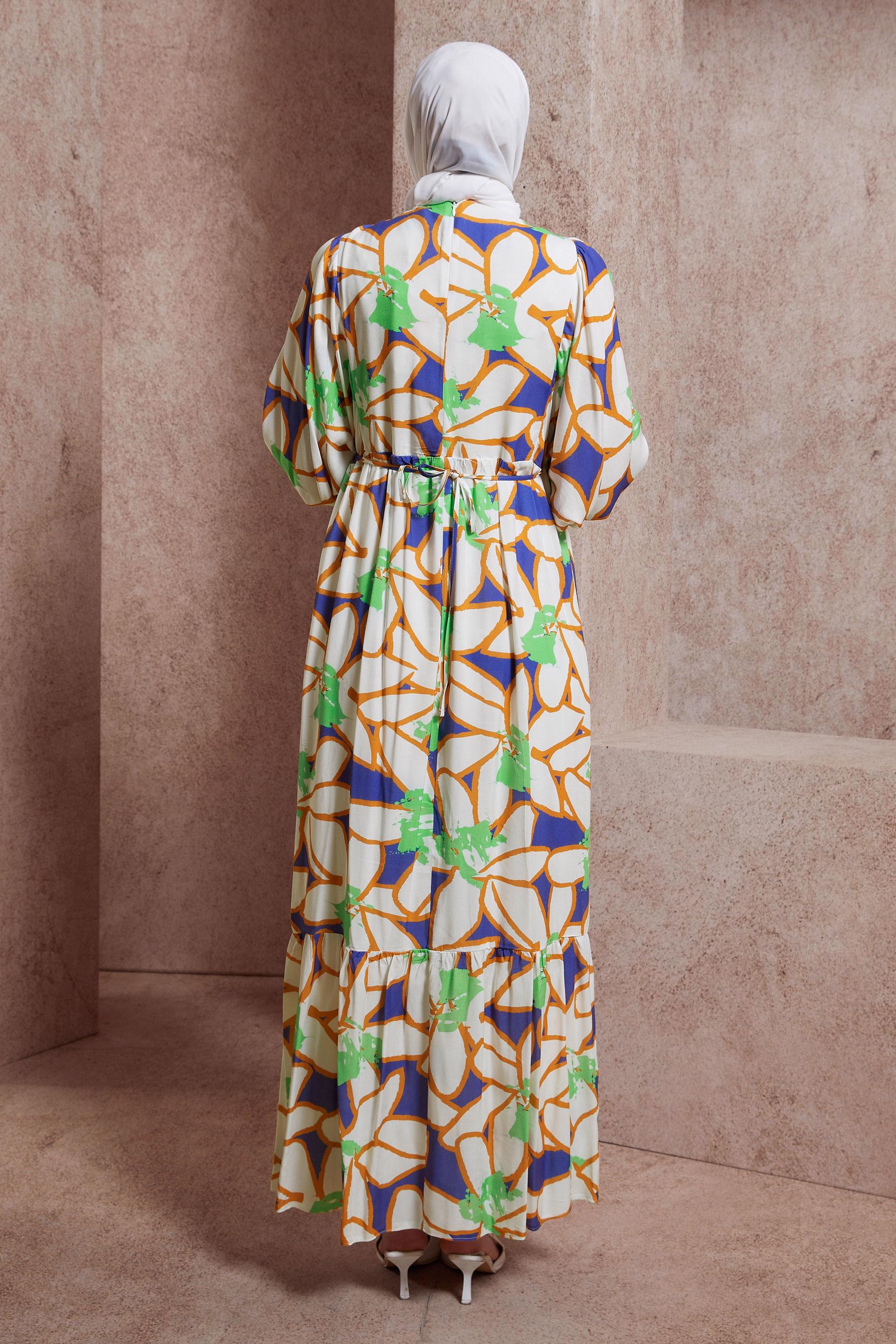 Tesettür giyim LACİVERT DESENLİ ELBİSE 44508