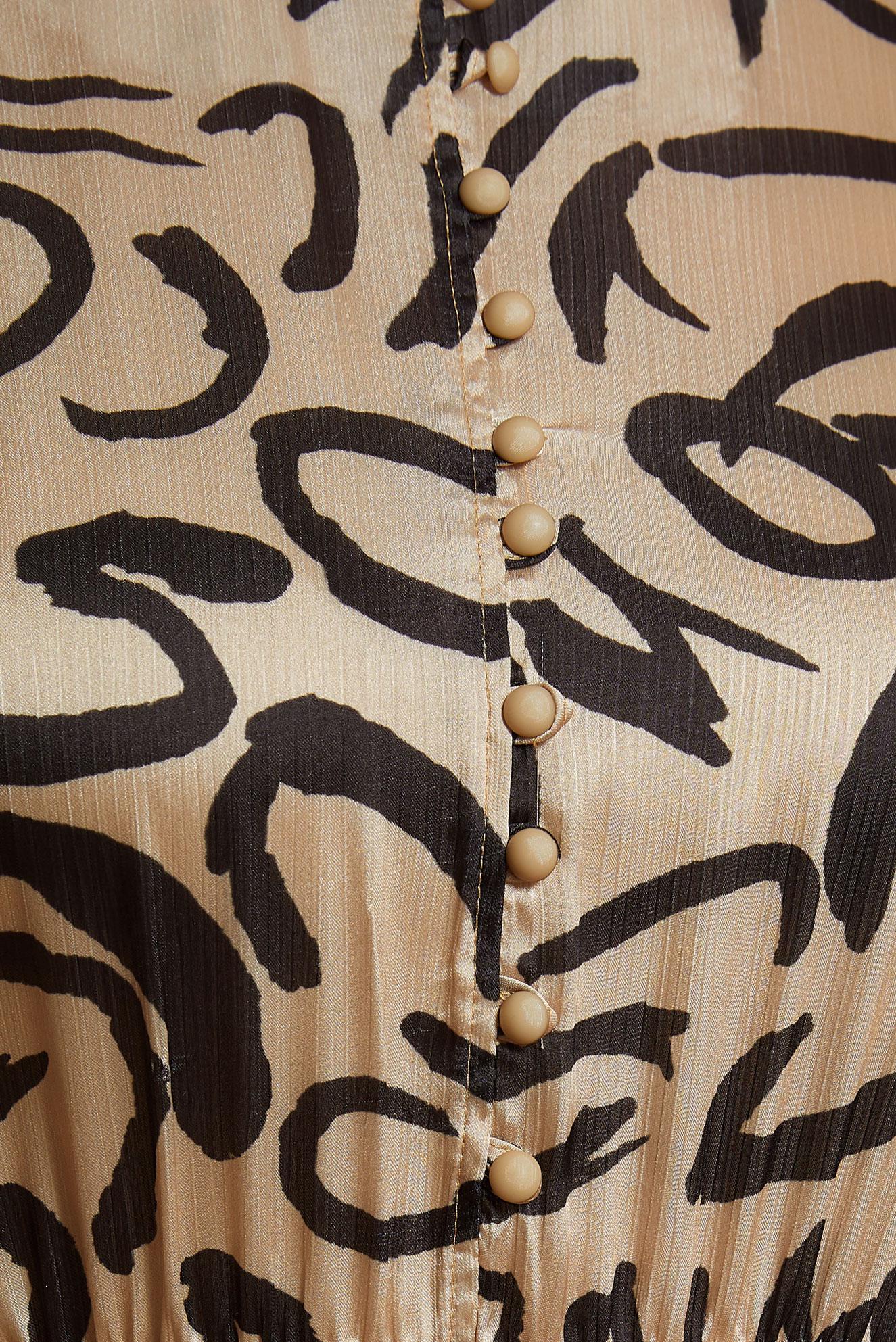 Tesettür giyim BEJ KUŞAKLI DESENLİ ELBİSE 44509