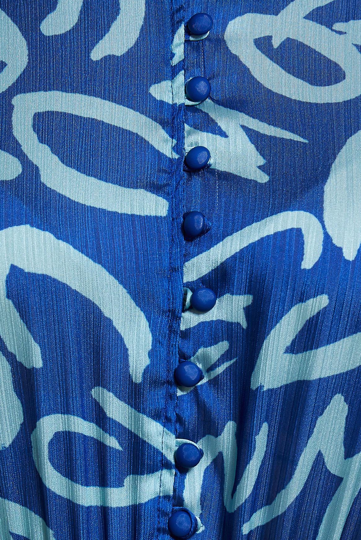 Tesettür giyim MAVİ KUŞAKLI DESENLİ ELBİSE 44509