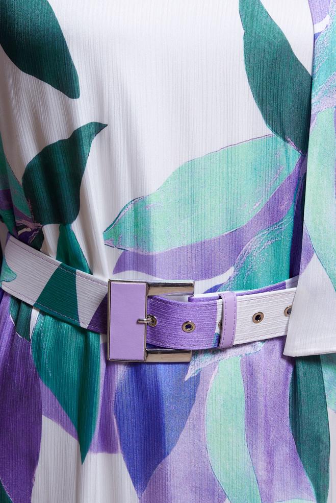 Tesettür giyim MOR KEMERLİ YORYO SATEN ELBİSE 44510 - ALVİNA