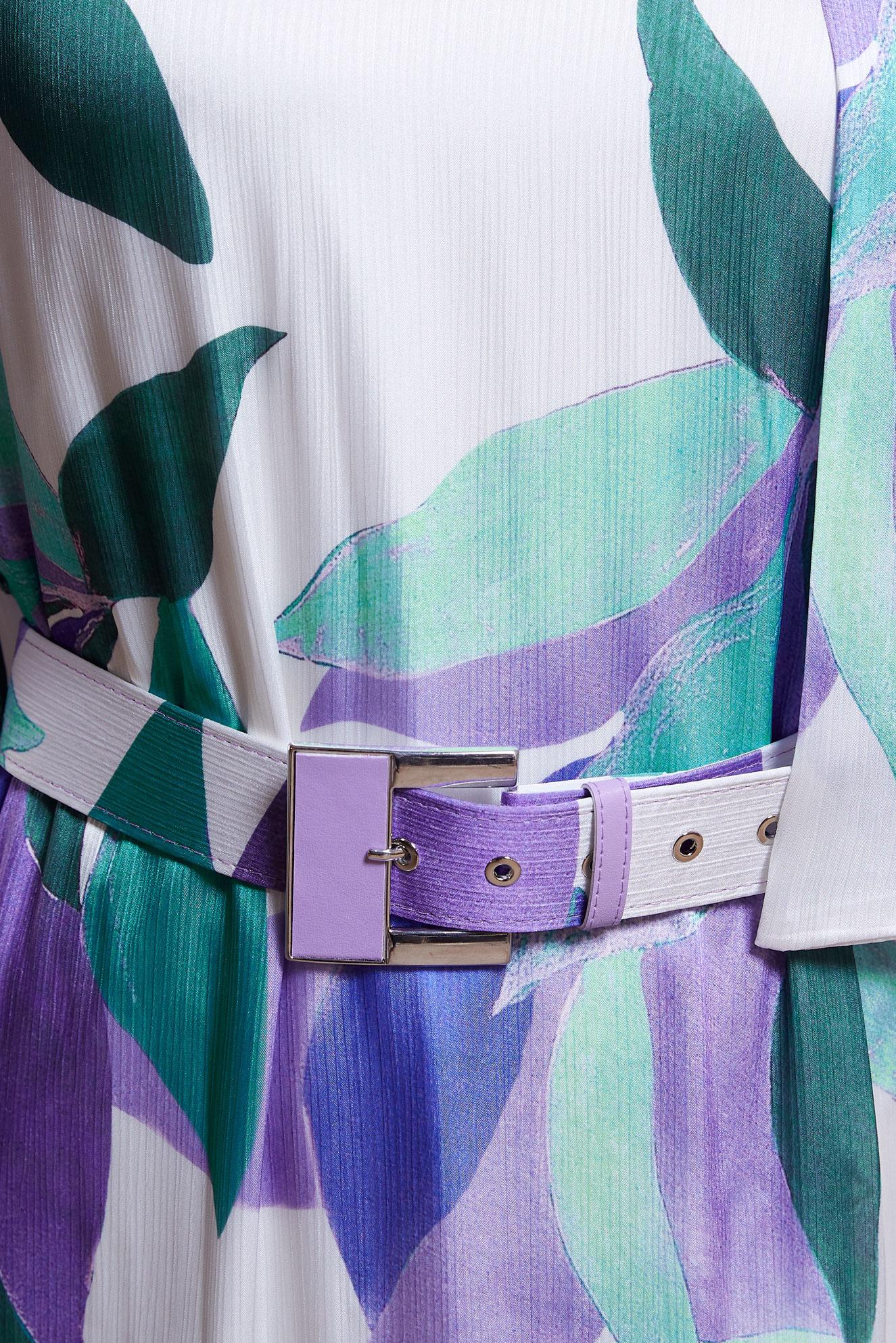 Tesettür giyim MOR KEMERLİ YORYO SATEN ELBİSE 44510