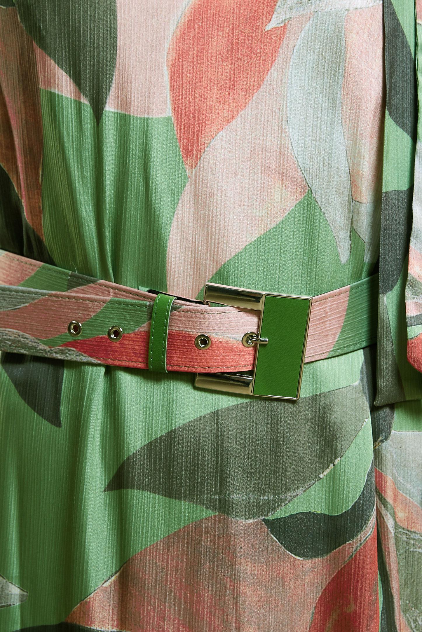 Tesettür giyim HAKİ KEMERLİ YORYO SATEN ELBİSE 44510