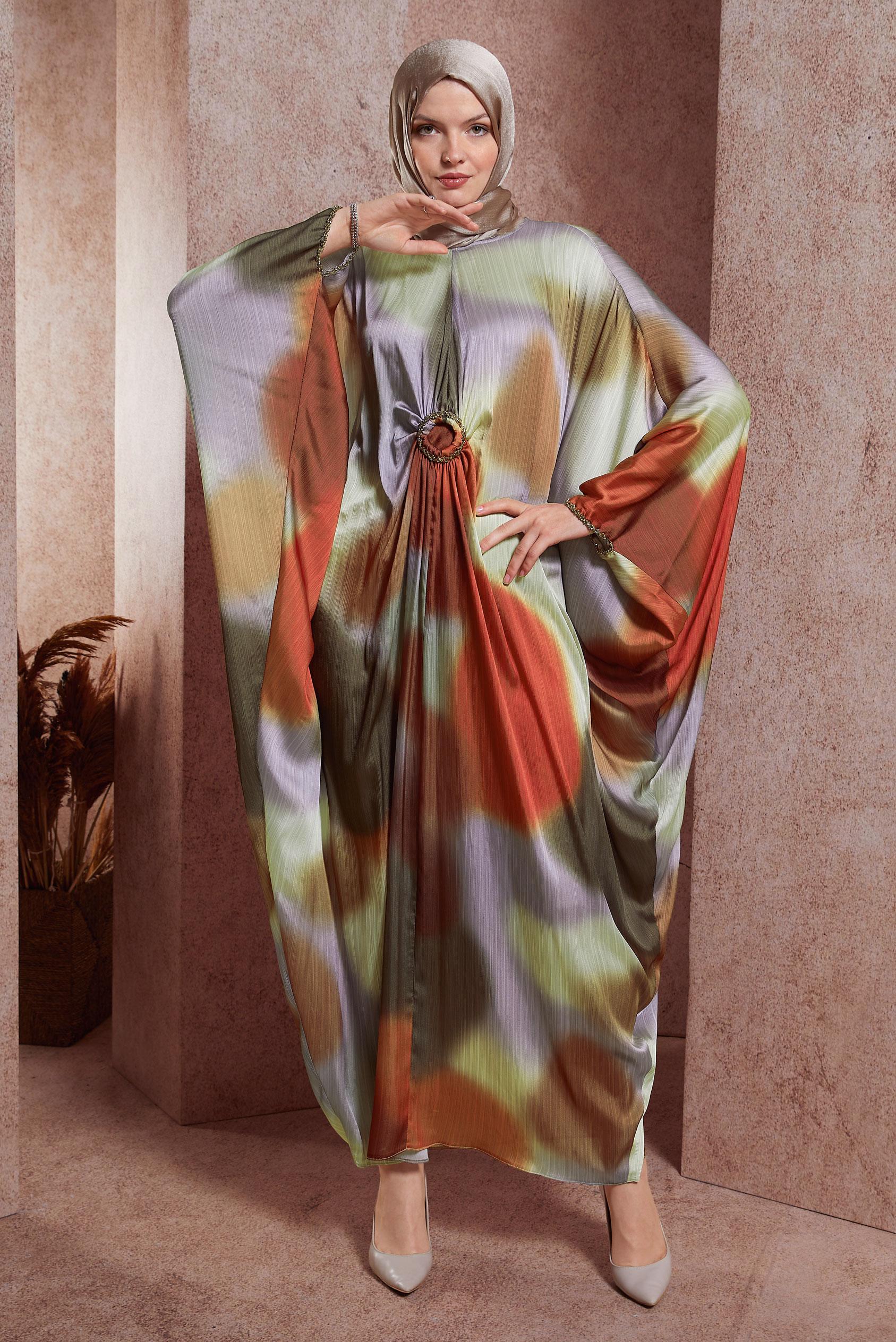 Hijab clothing CLARET RED BAT-WING YORYO SATIN DRESS 44511