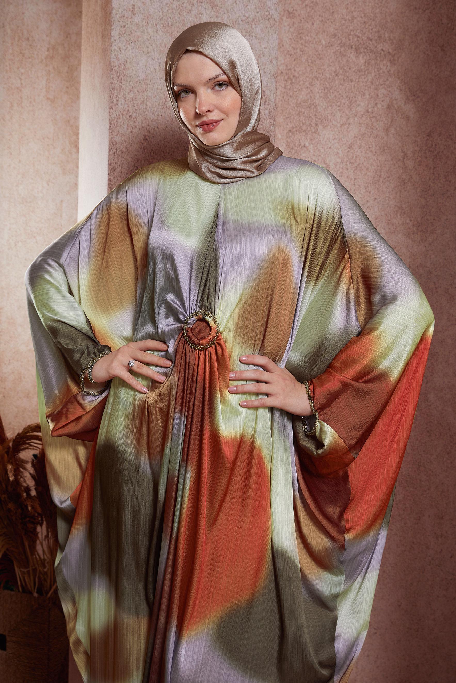 Hijab clothing CLARET RED BAT-WING YORYO SATIN DRESS 44511