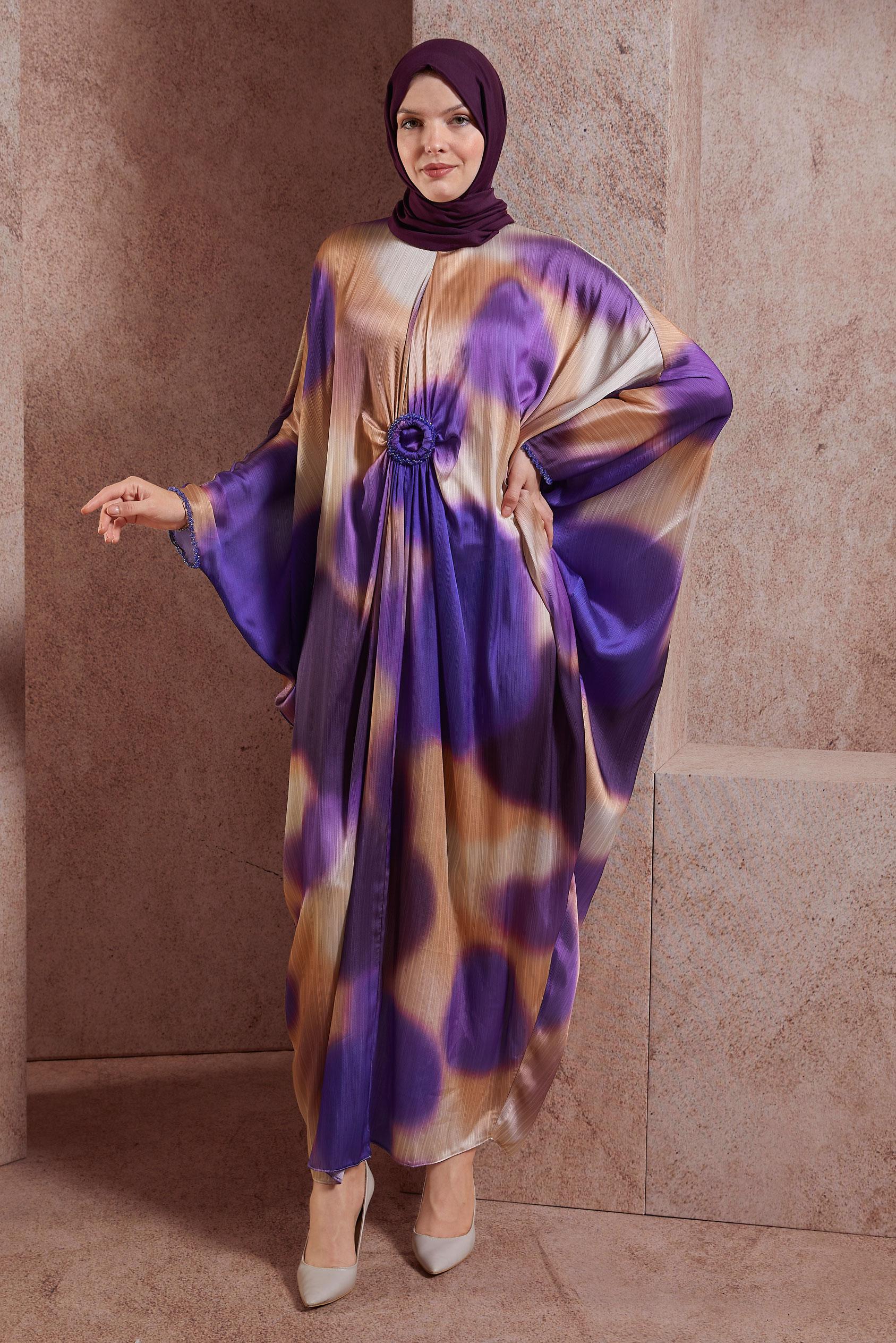 Hijab clothing PURPLE BAT-WING YORYO SATIN DRESS 44511