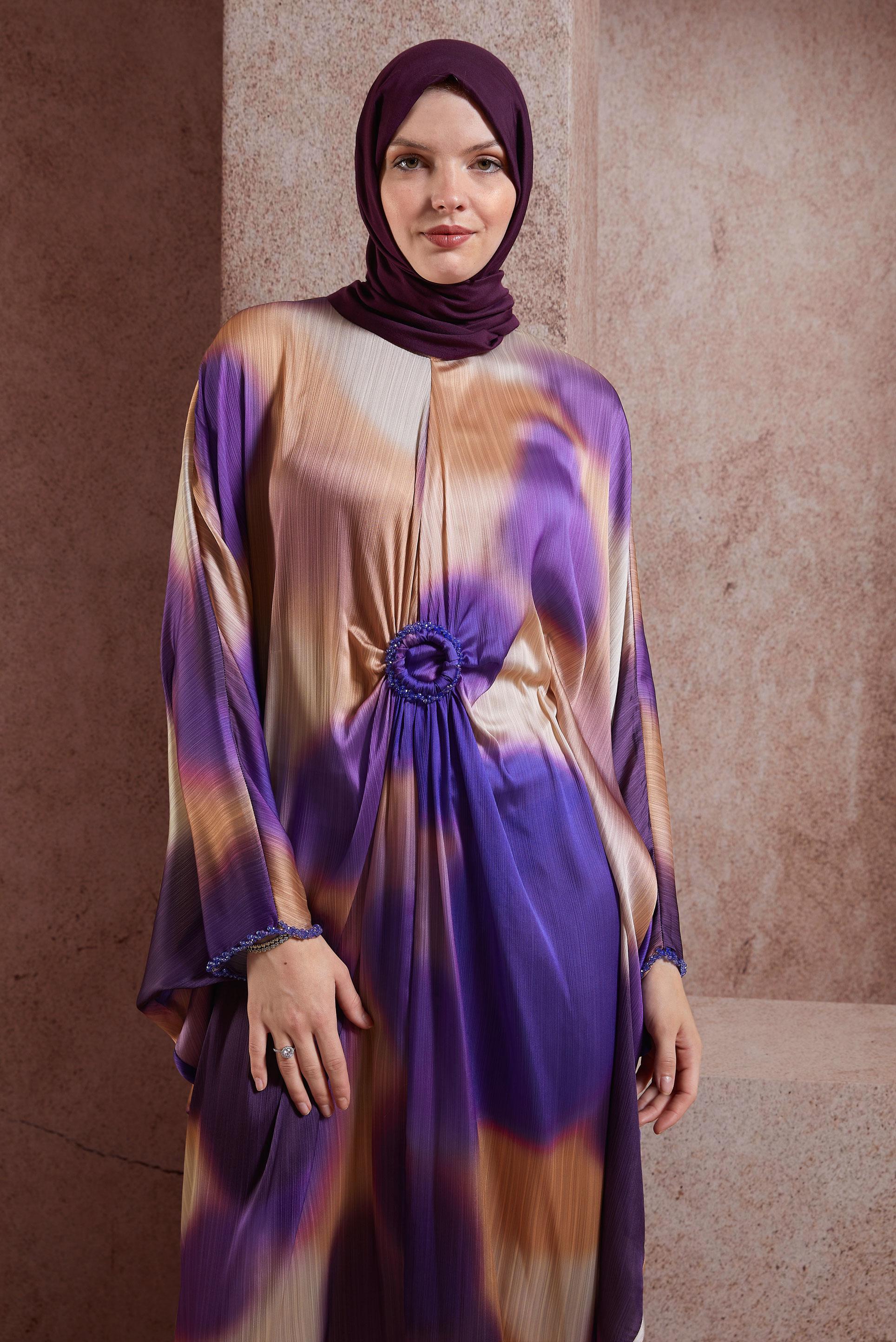 Hijab clothing PURPLE BAT-WING YORYO SATIN DRESS 44511