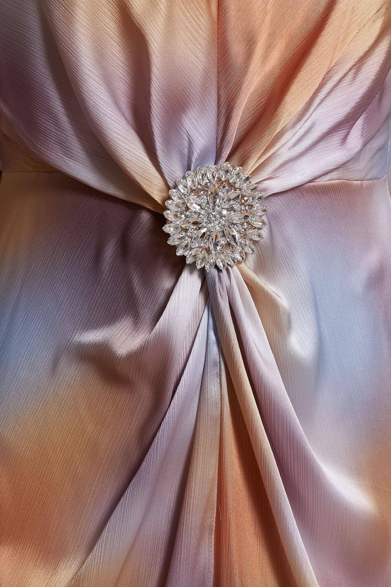 Tesettür giyim TURUNCU DESENLİ YORYO SATEN ELBİSE 44512