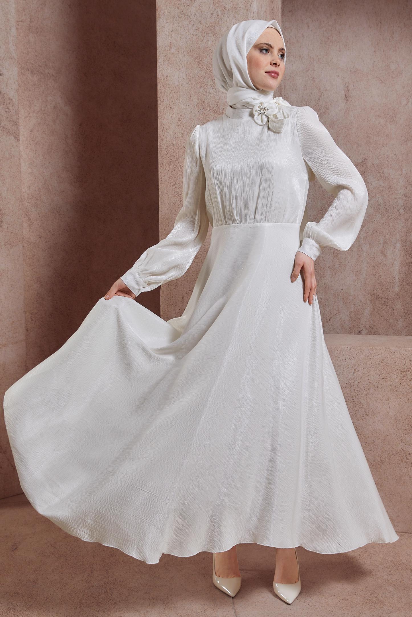 Tesettür giyim BEYAZ TAŞ DETAYLI ELBİSE 44545