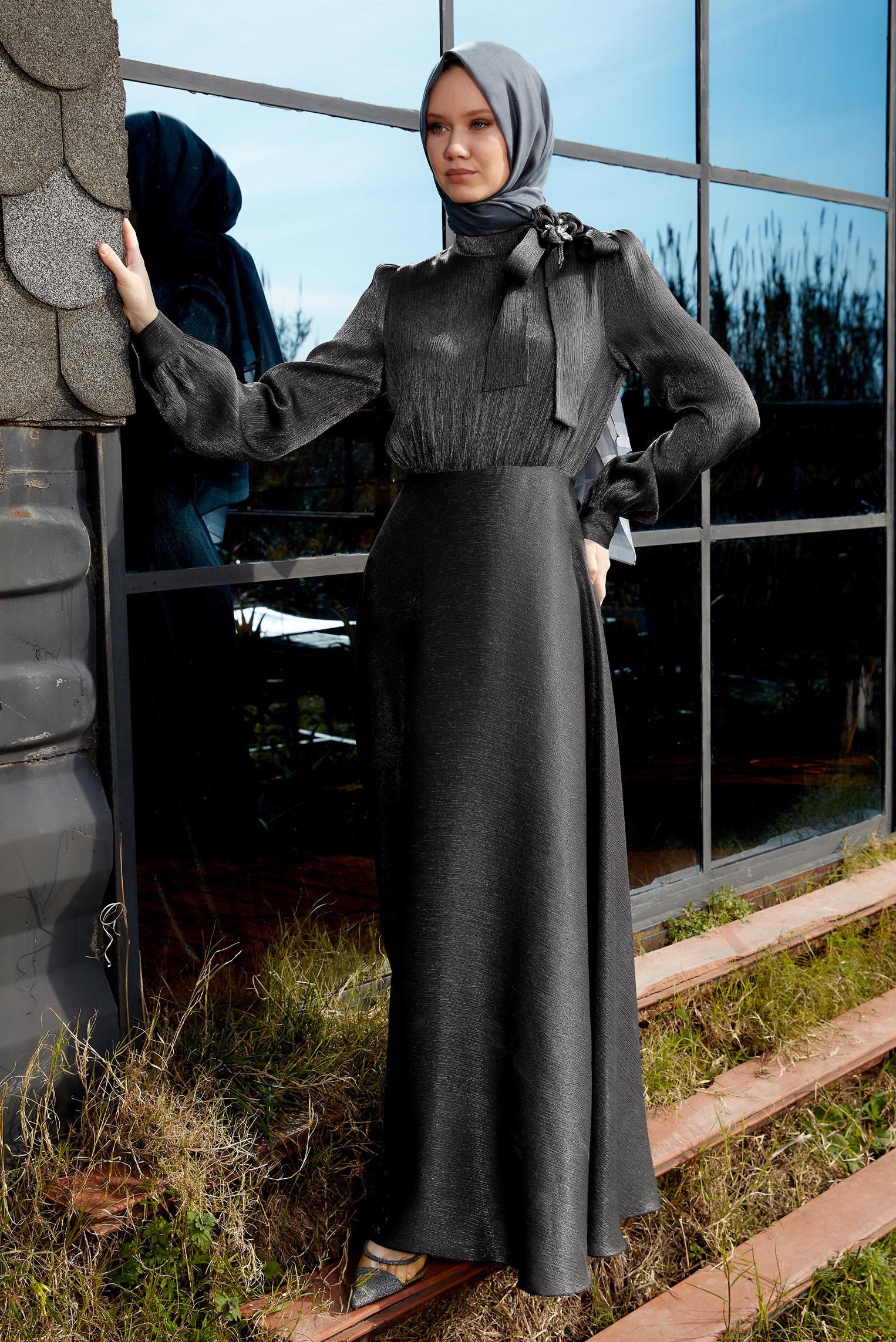 Hijab clothing GREY DRESS WITH GEM 44545