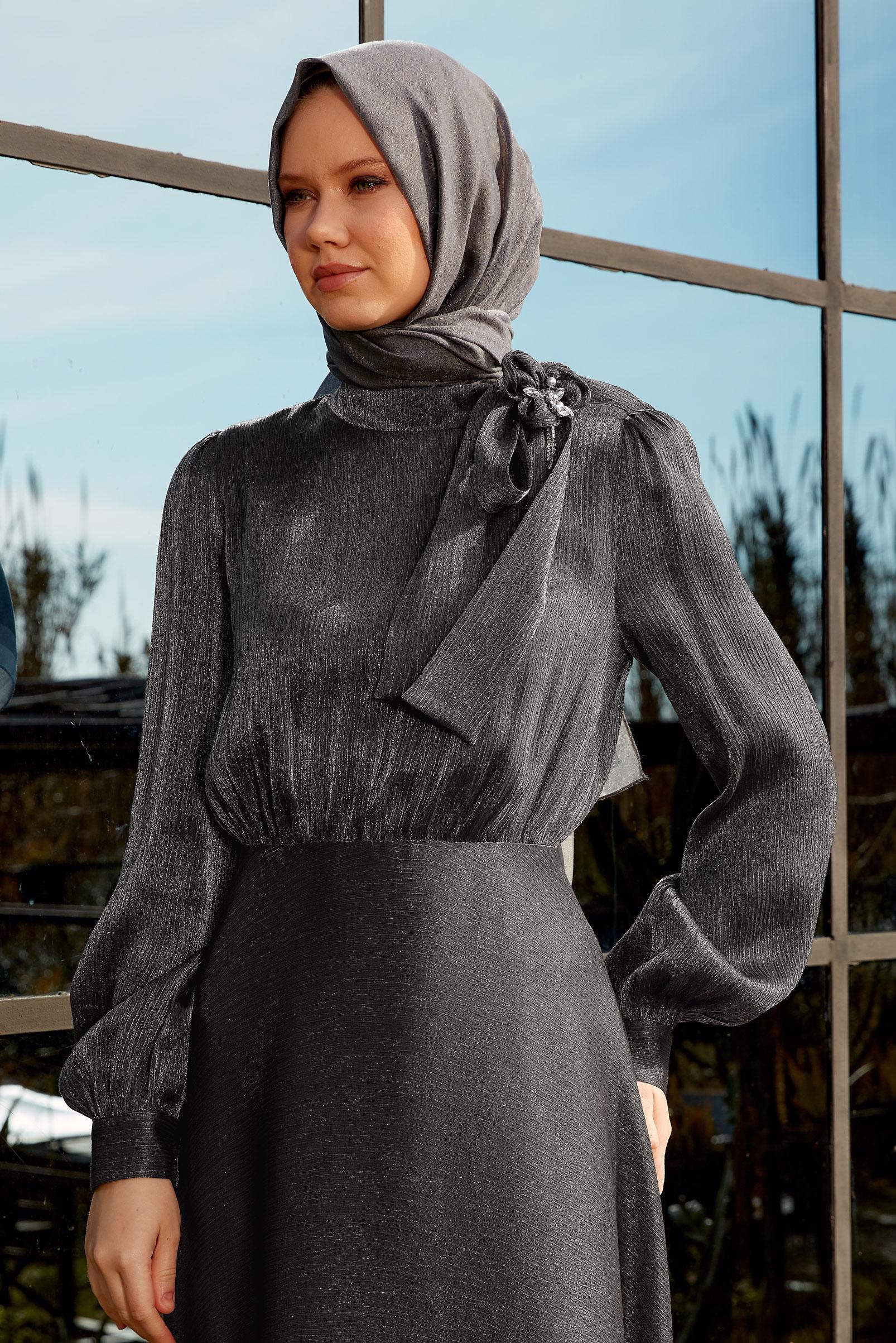 Hijab clothing GREY DRESS WITH GEM 44545